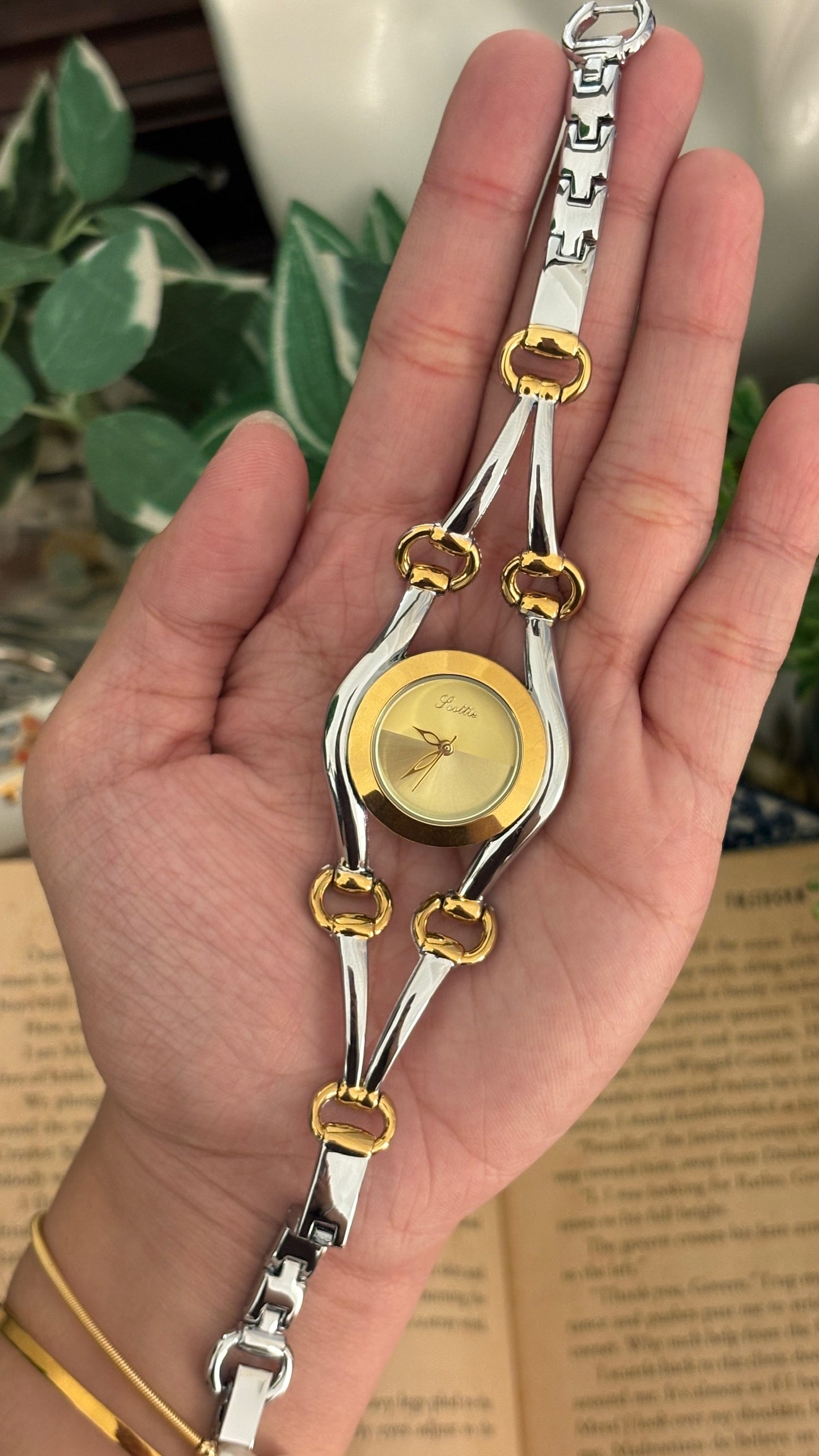 Vintage Scottie Horsebit Gold Dial Bracelet Watch in Two-Tone Quartz