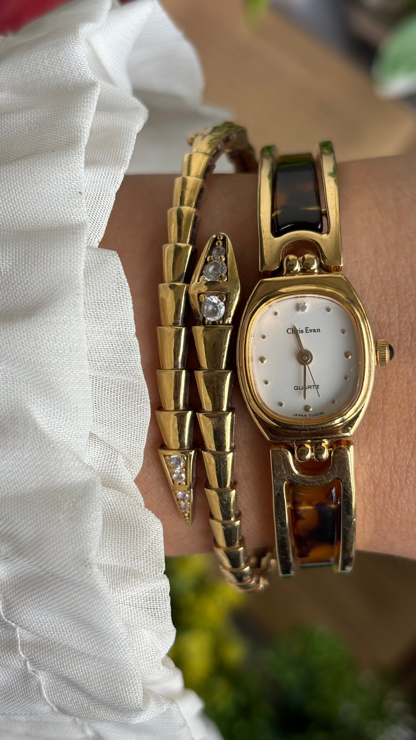 Vintage Chris Evan Watch in Gold Tone Tortoise Shell Pattern