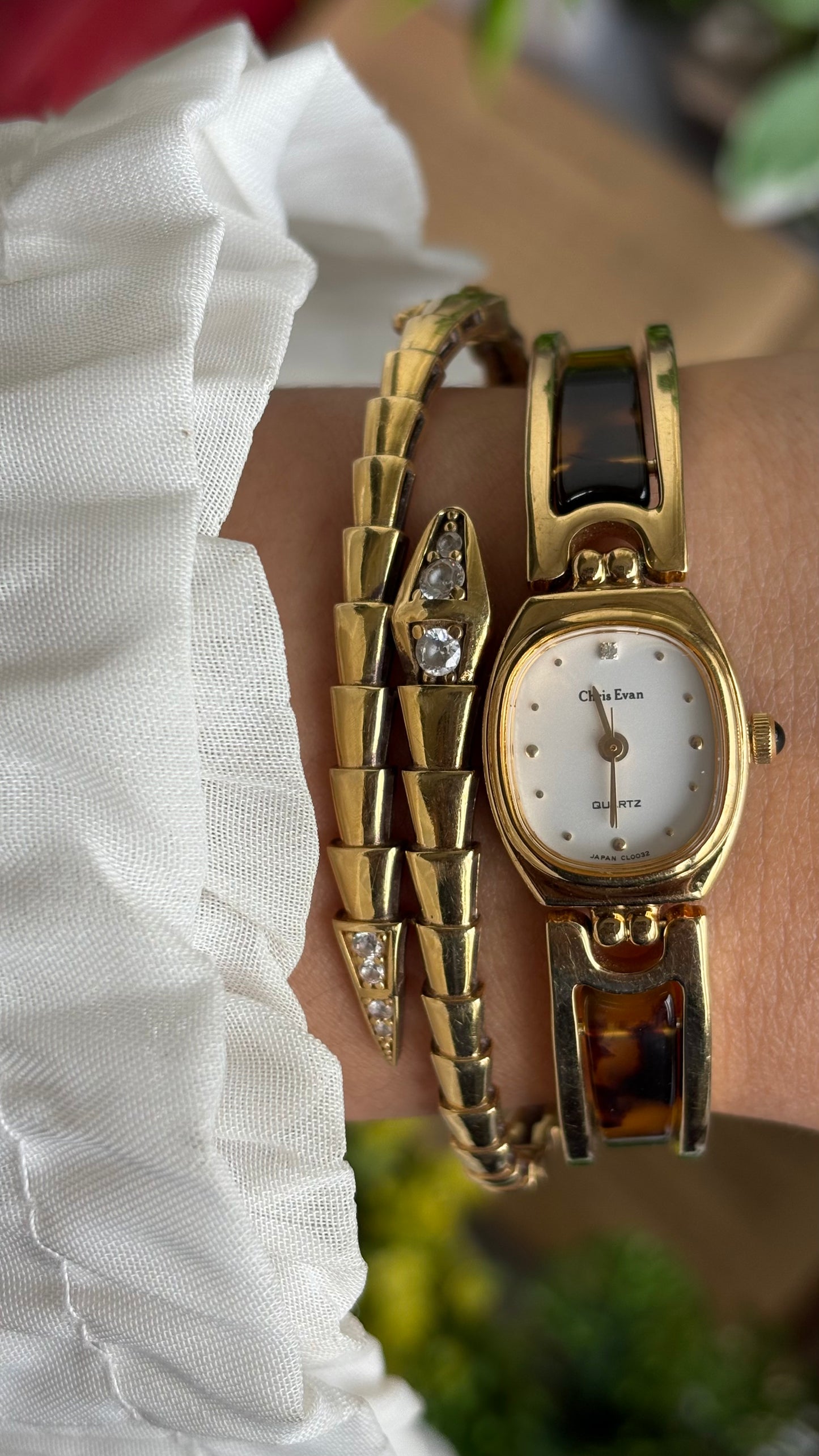 Vintage Chris Evan Watch in Gold Tone Tortoise Shell Pattern