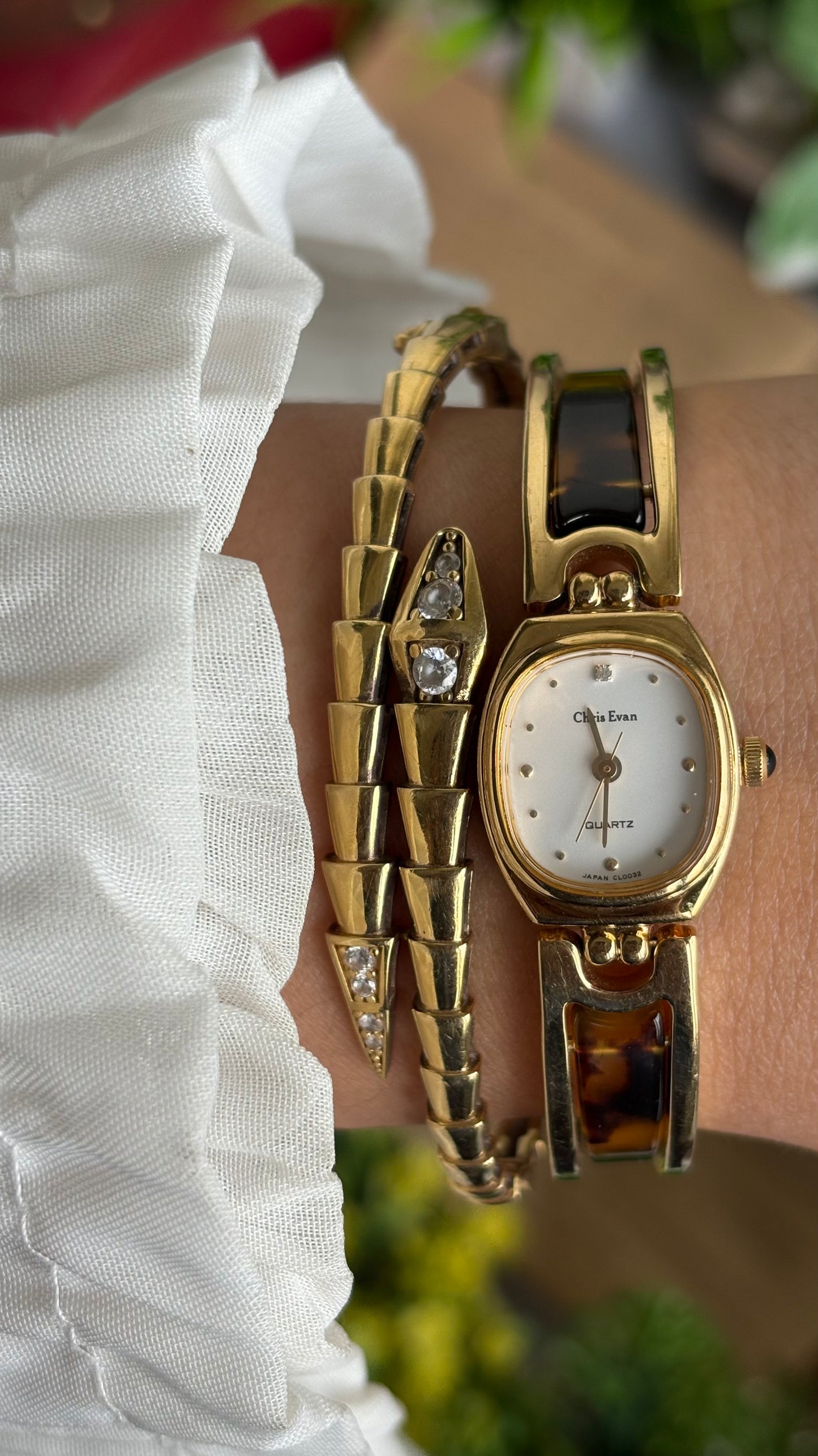Vintage Chris Evan Watch in Gold Tone Tortoise Shell Pattern