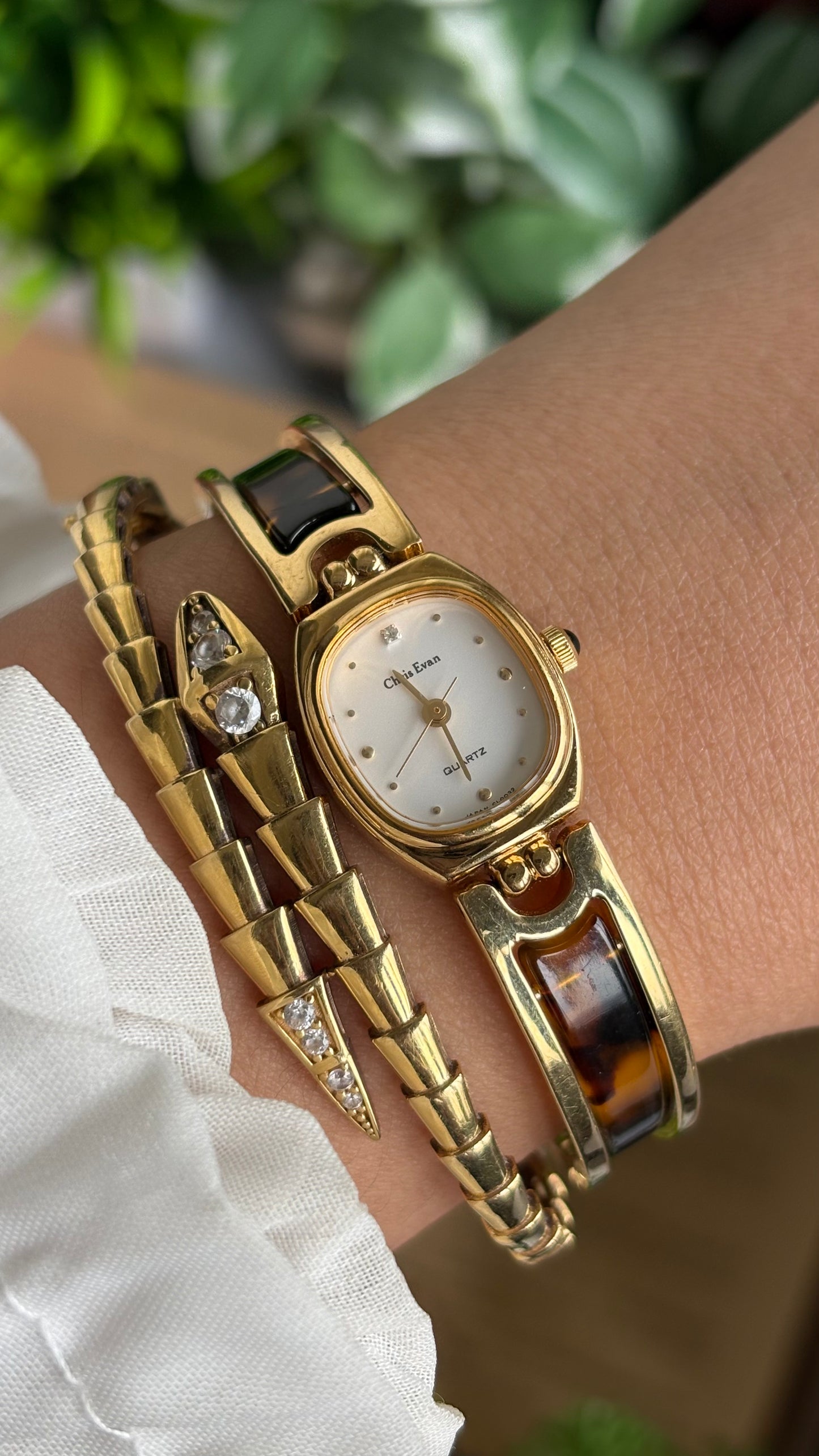 Vintage Chris Evan Watch in Gold Tone Tortoise Shell Pattern