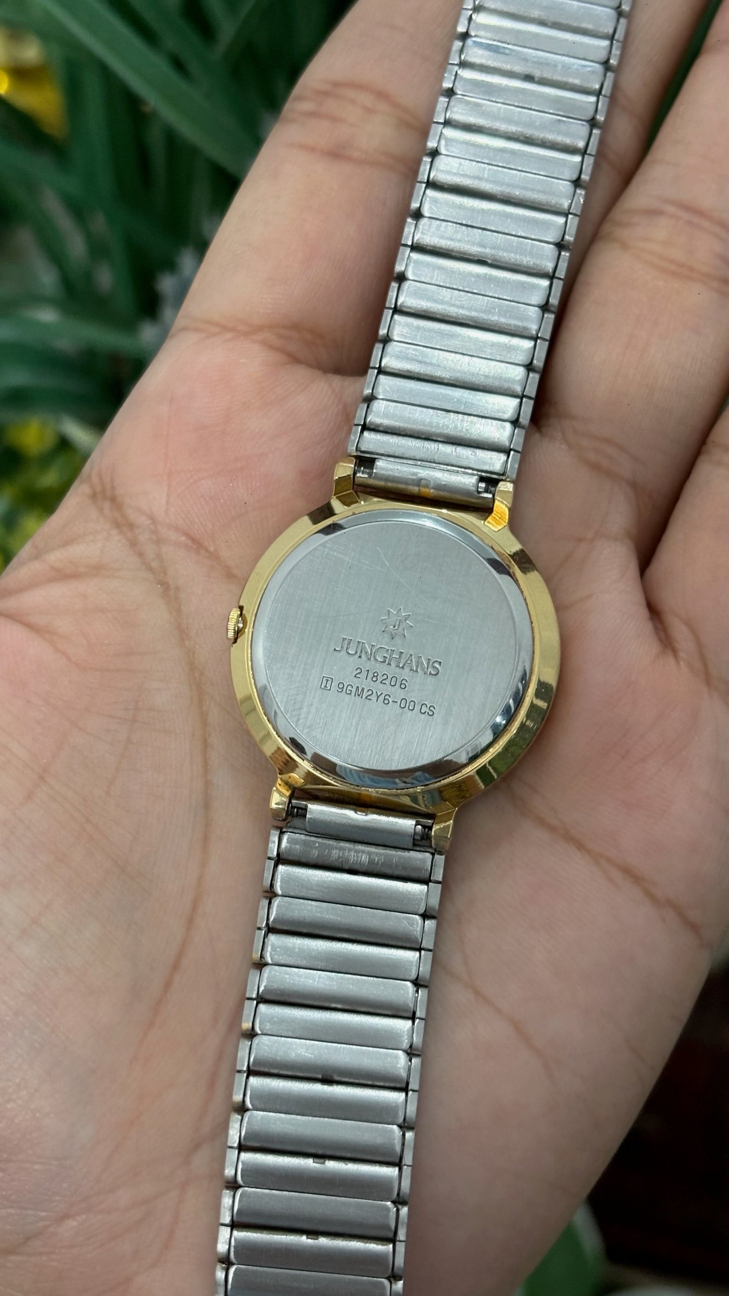 Rare Vintage Junghans Meister Glass Overlap Bezel Watch in Two-Tone Black Dial Quartz