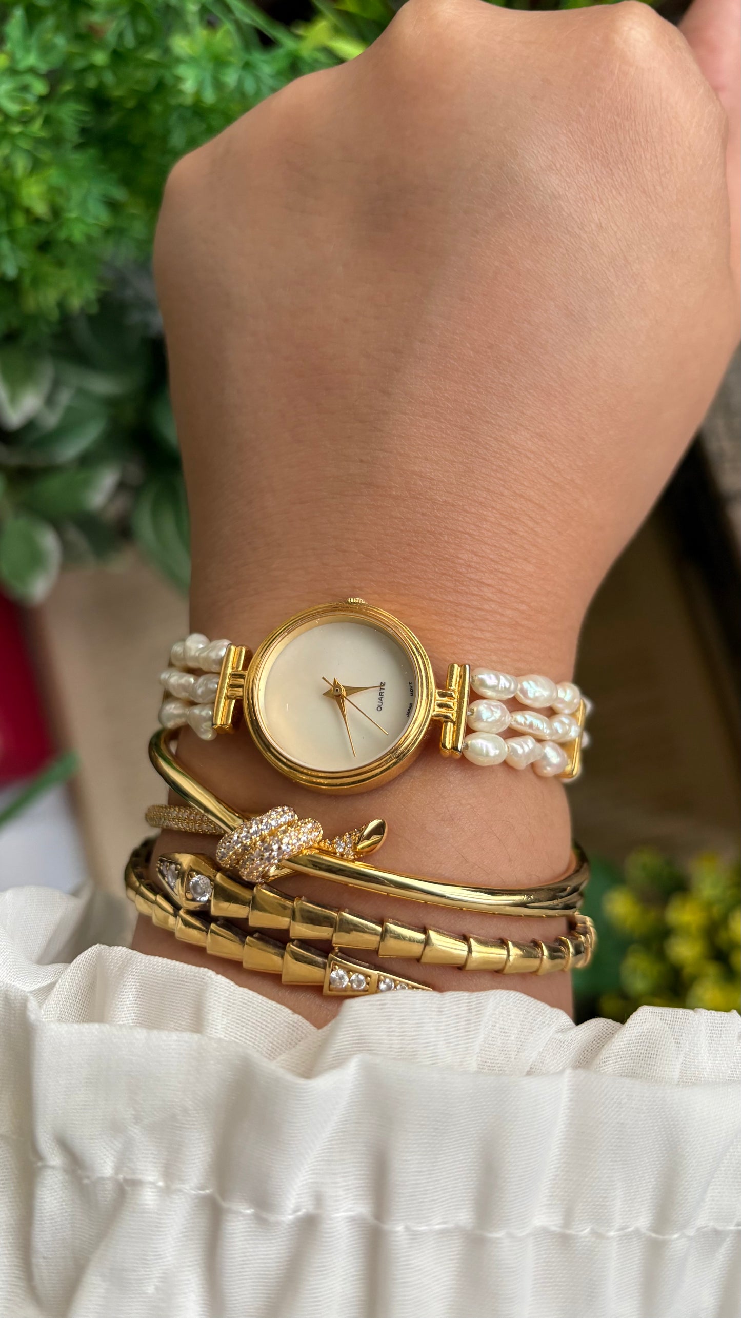 Vintage Freshwater Pearl Watch in Gold Tone