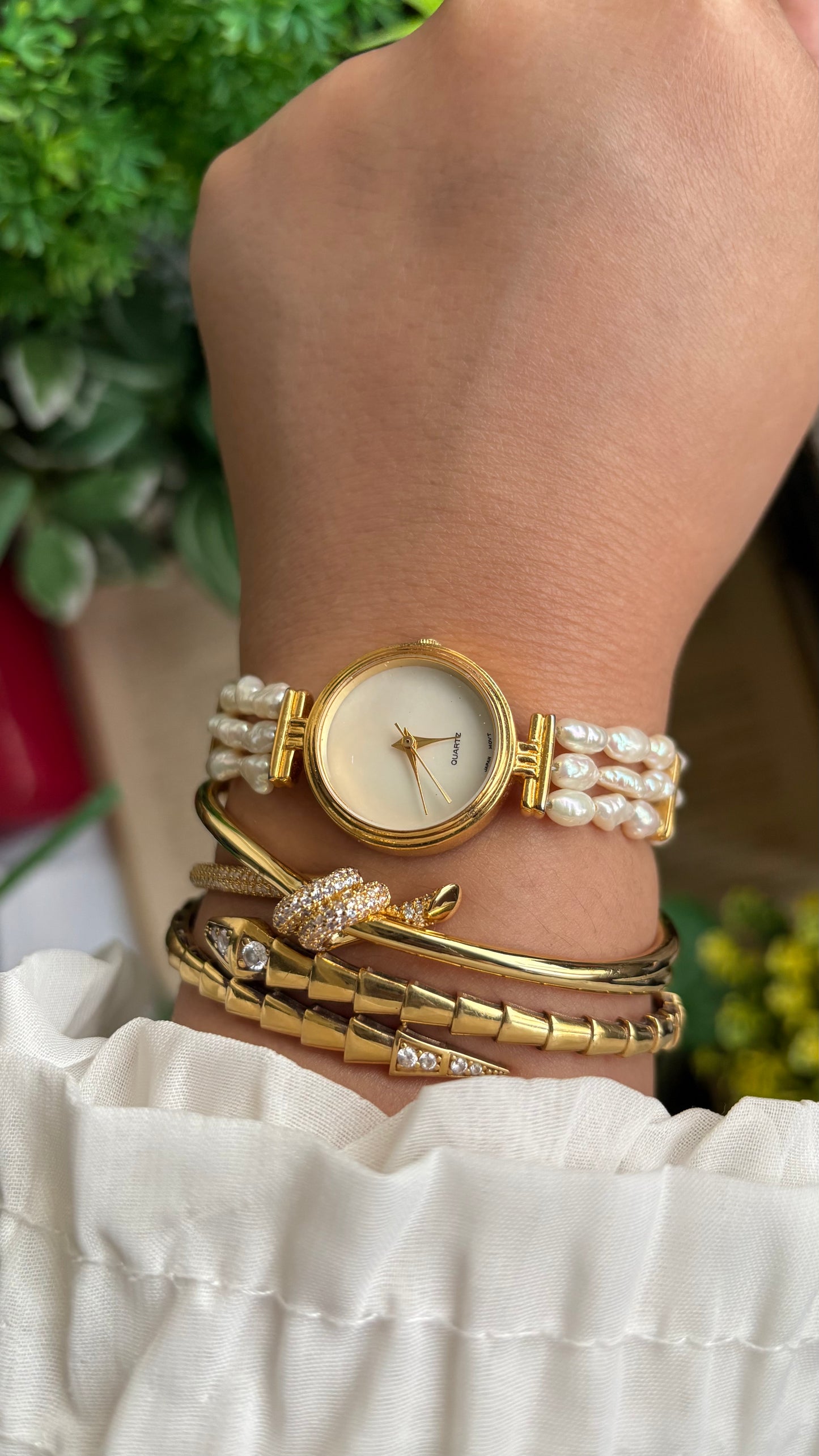 Vintage Freshwater Pearl Watch in Gold Tone