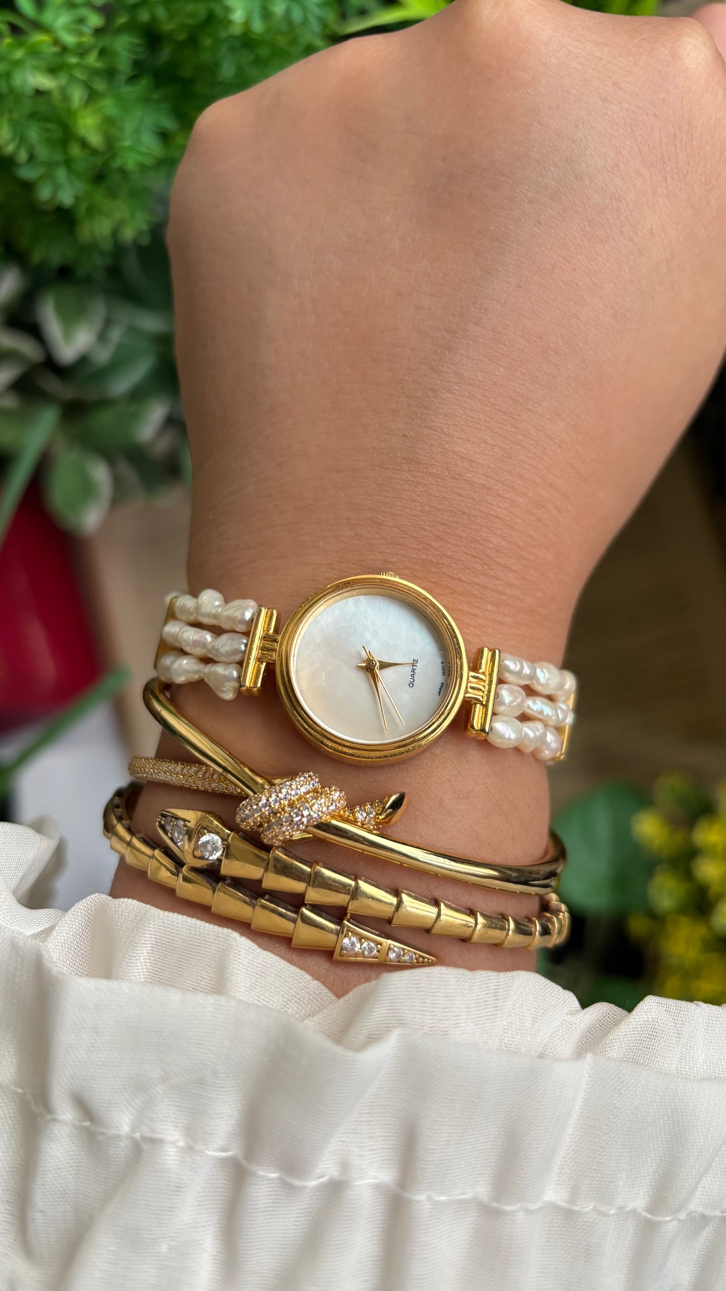 Vintage Freshwater Pearl Watch in Gold Tone
