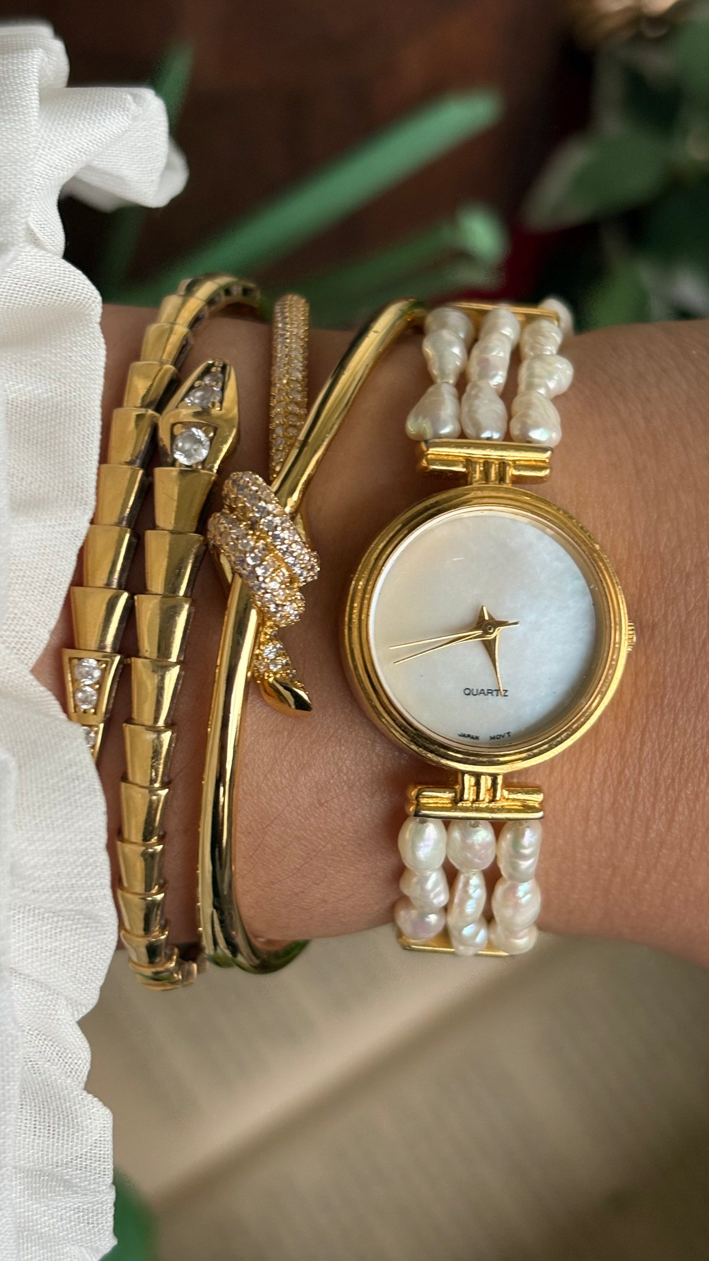 Vintage Freshwater Pearl Watch in Gold Tone