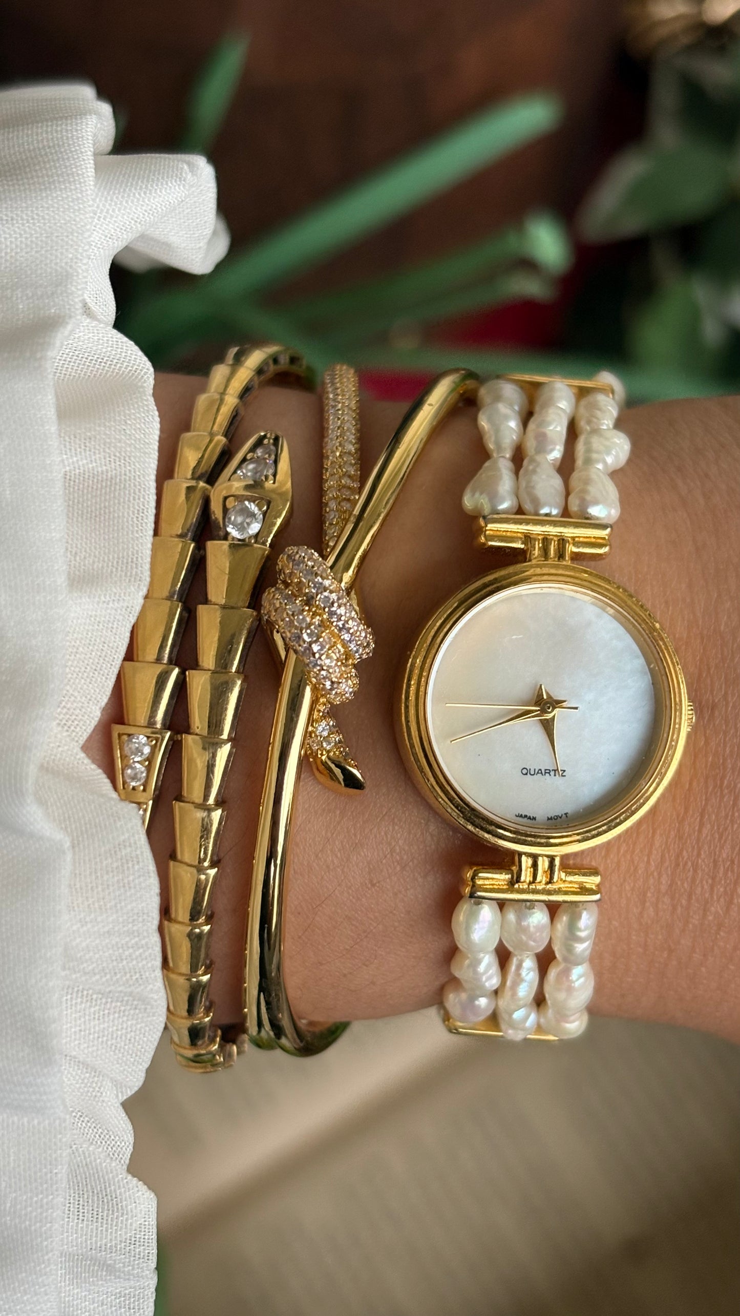 Vintage Freshwater Pearl Watch in Gold Tone