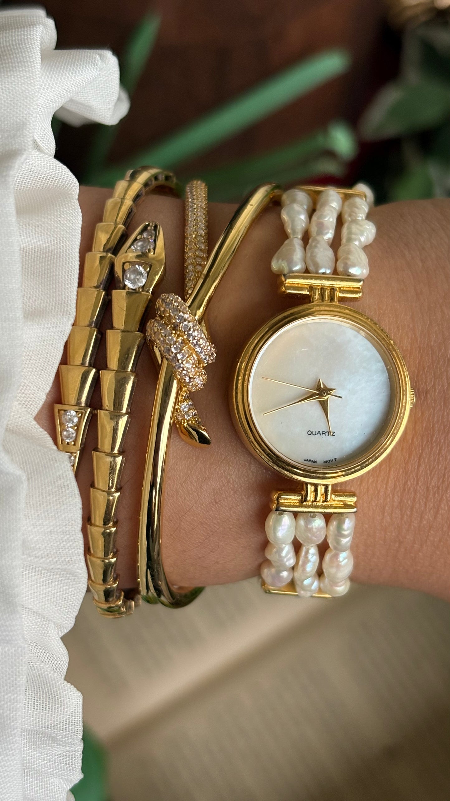 Vintage Freshwater Pearl Watch in Gold Tone
