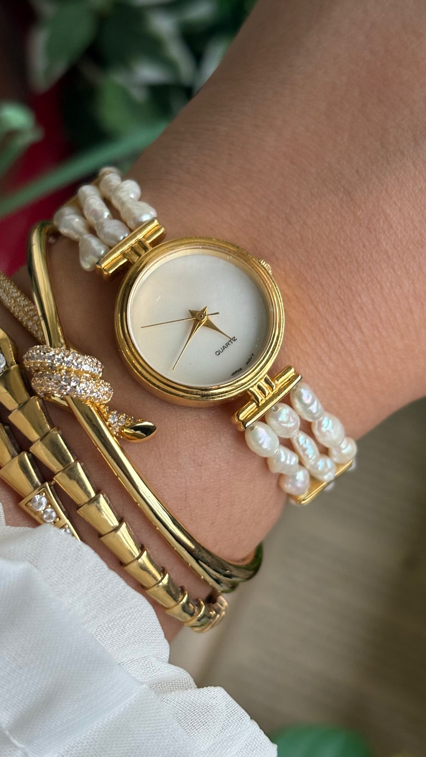Vintage Freshwater Pearl Watch in Gold Tone