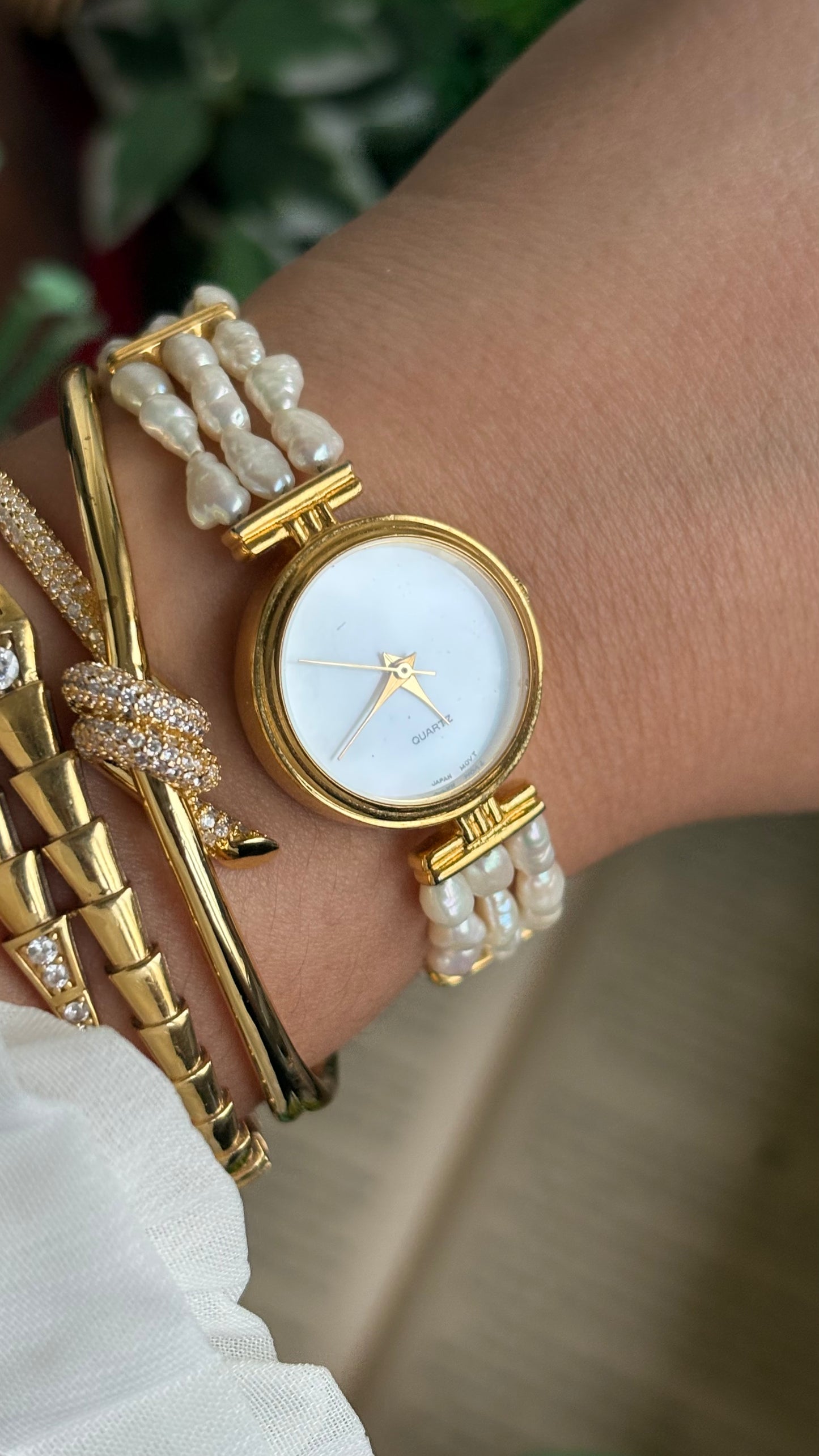 Vintage Freshwater Pearl Watch in Gold Tone