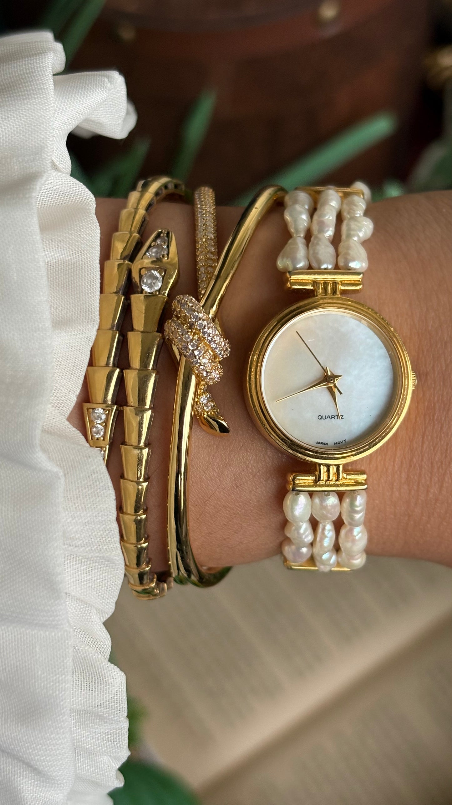 Vintage Freshwater Pearl Watch in Gold Tone