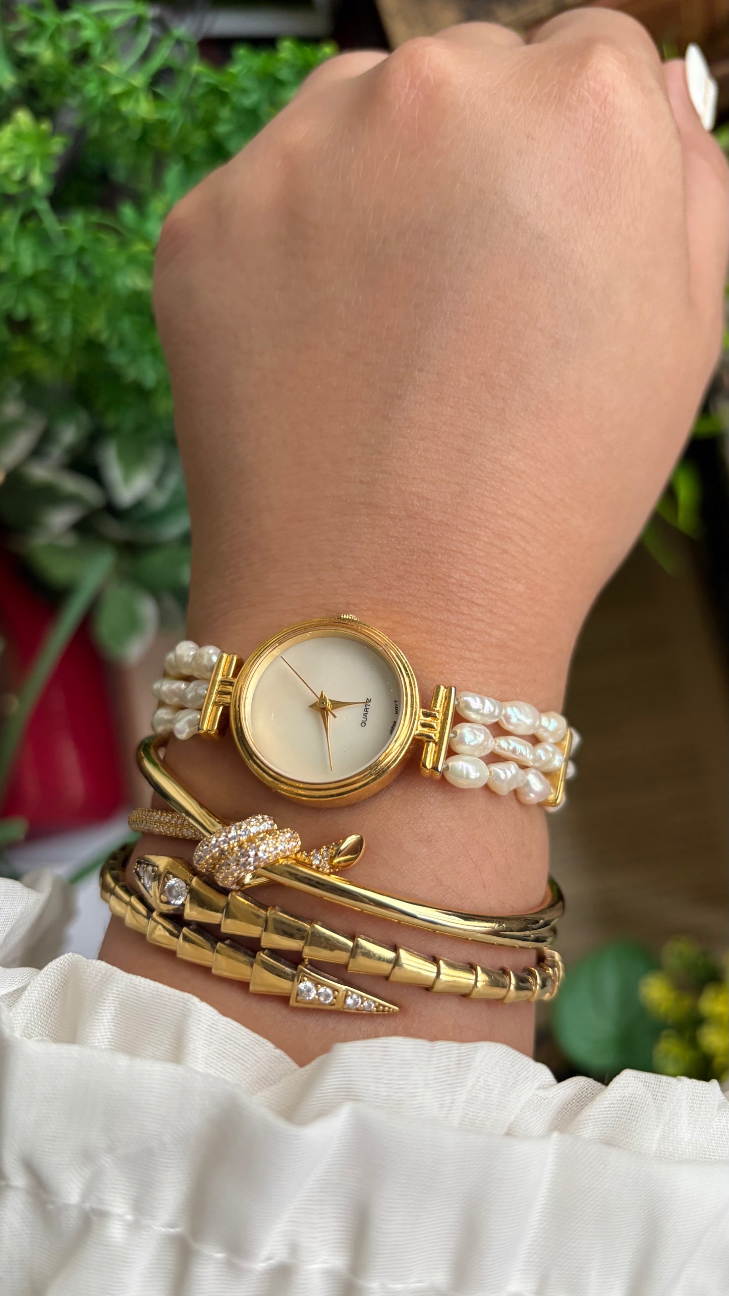 Vintage Freshwater Pearl Watch in Gold Tone