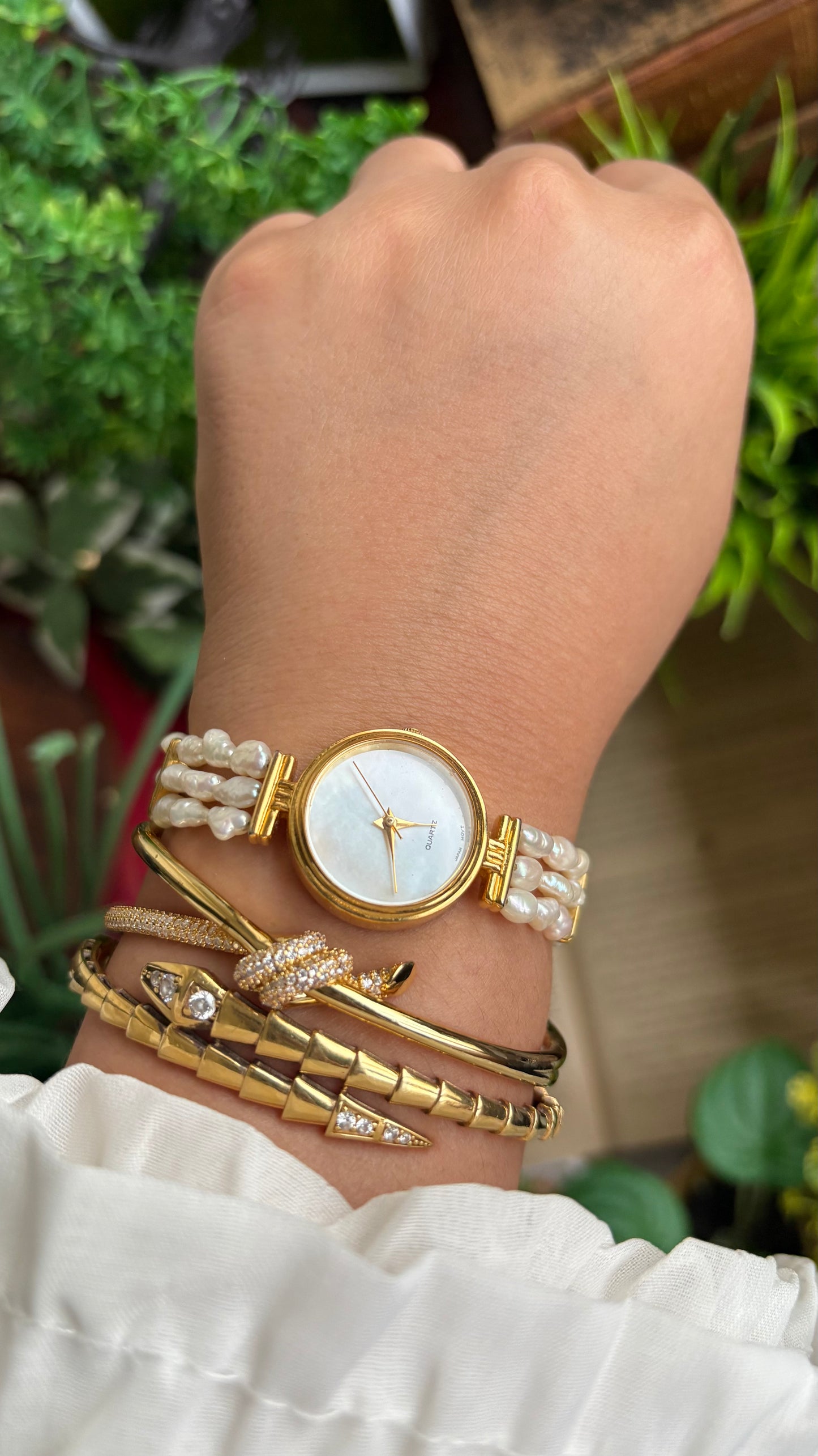 Vintage Freshwater Pearl Watch in Gold Tone