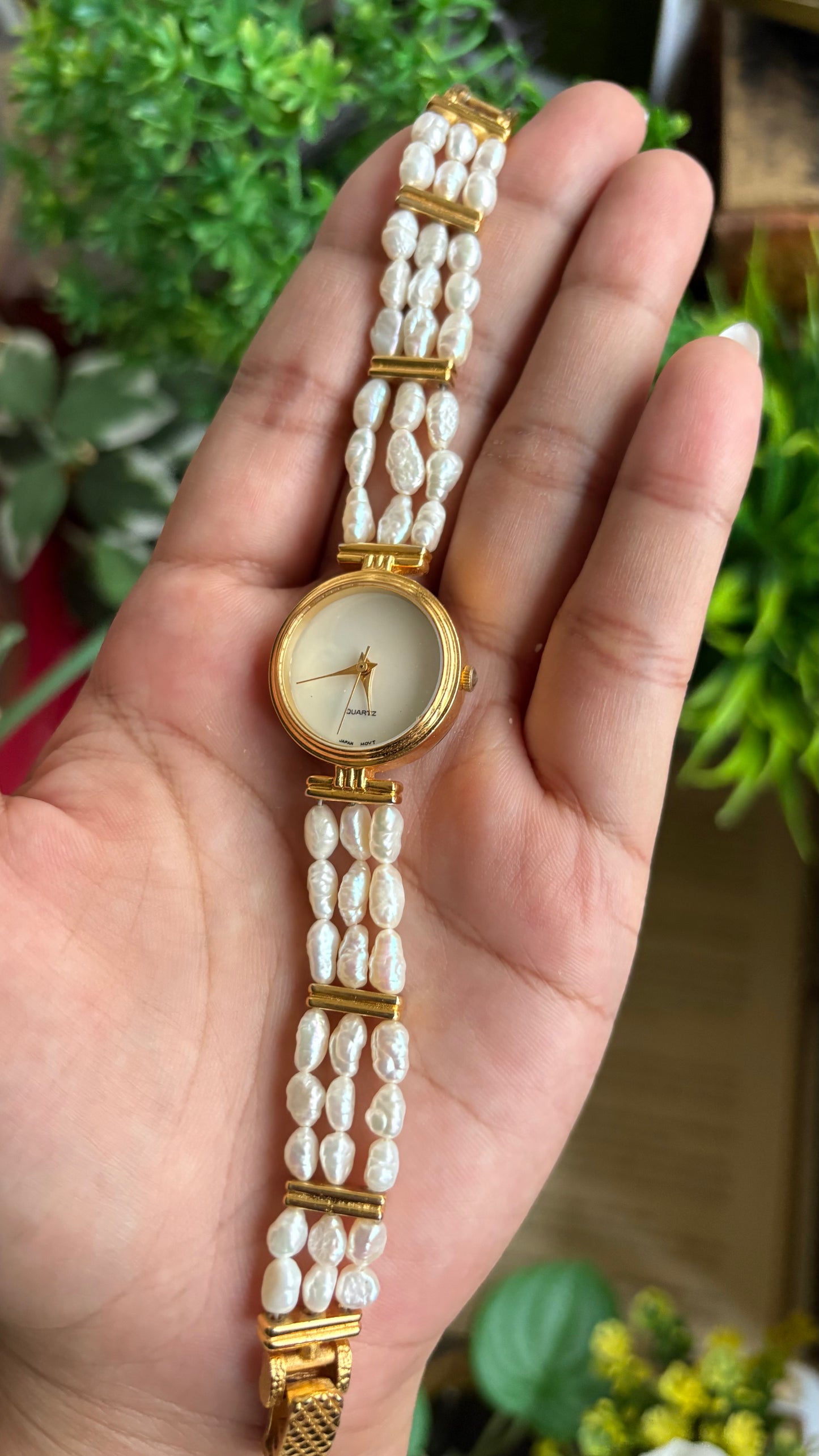 Vintage Freshwater Pearl Watch in Gold Tone