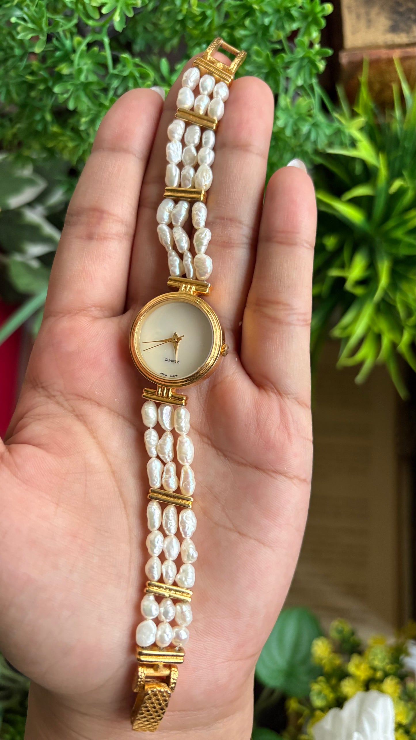 Vintage Freshwater Pearl Watch in Gold Tone