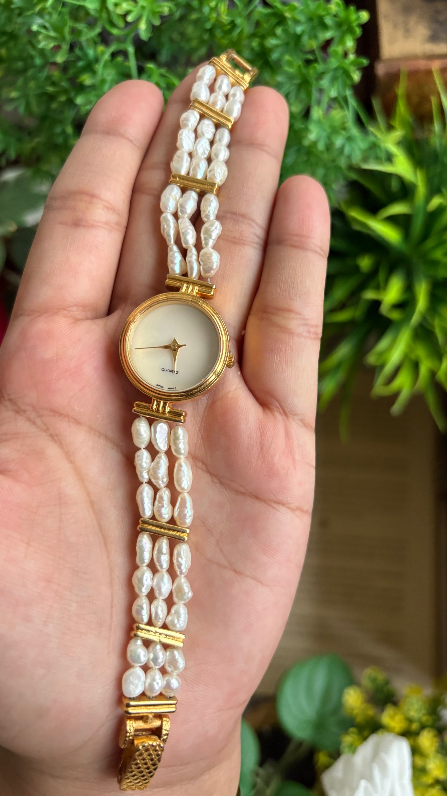 Vintage Freshwater Pearl Watch in Gold Tone