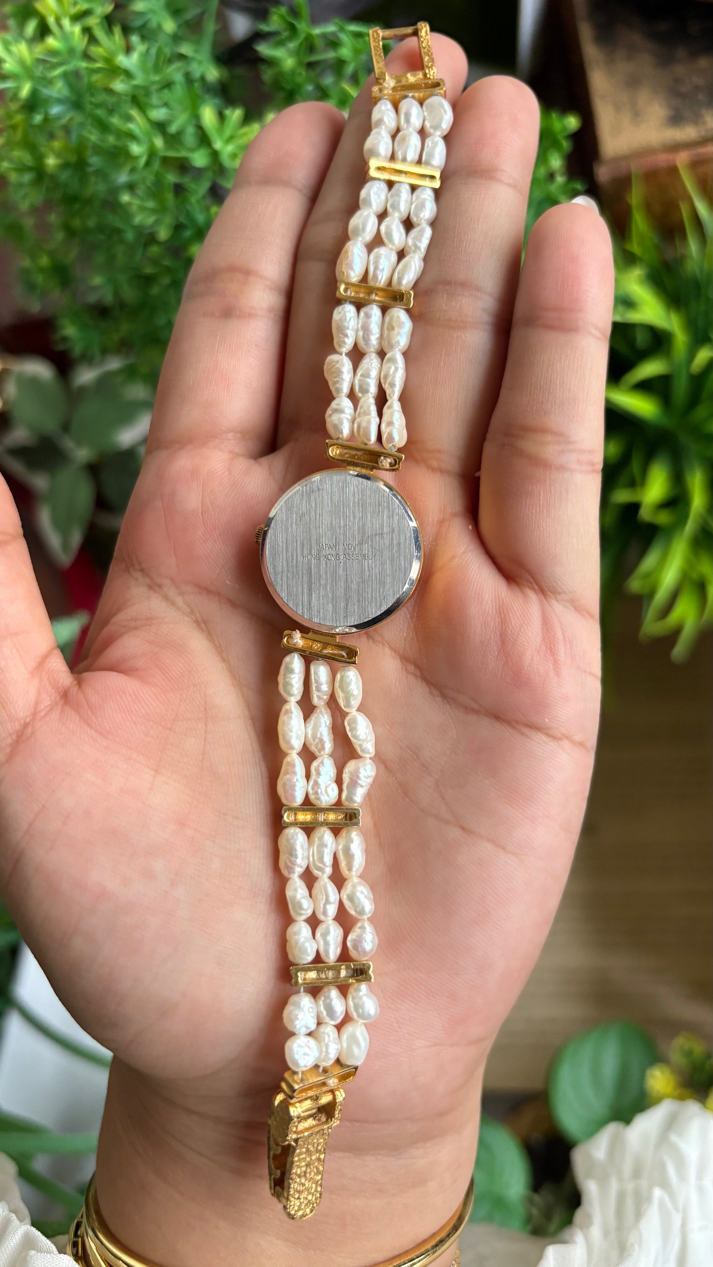 Vintage Freshwater Pearl Watch in Gold Tone