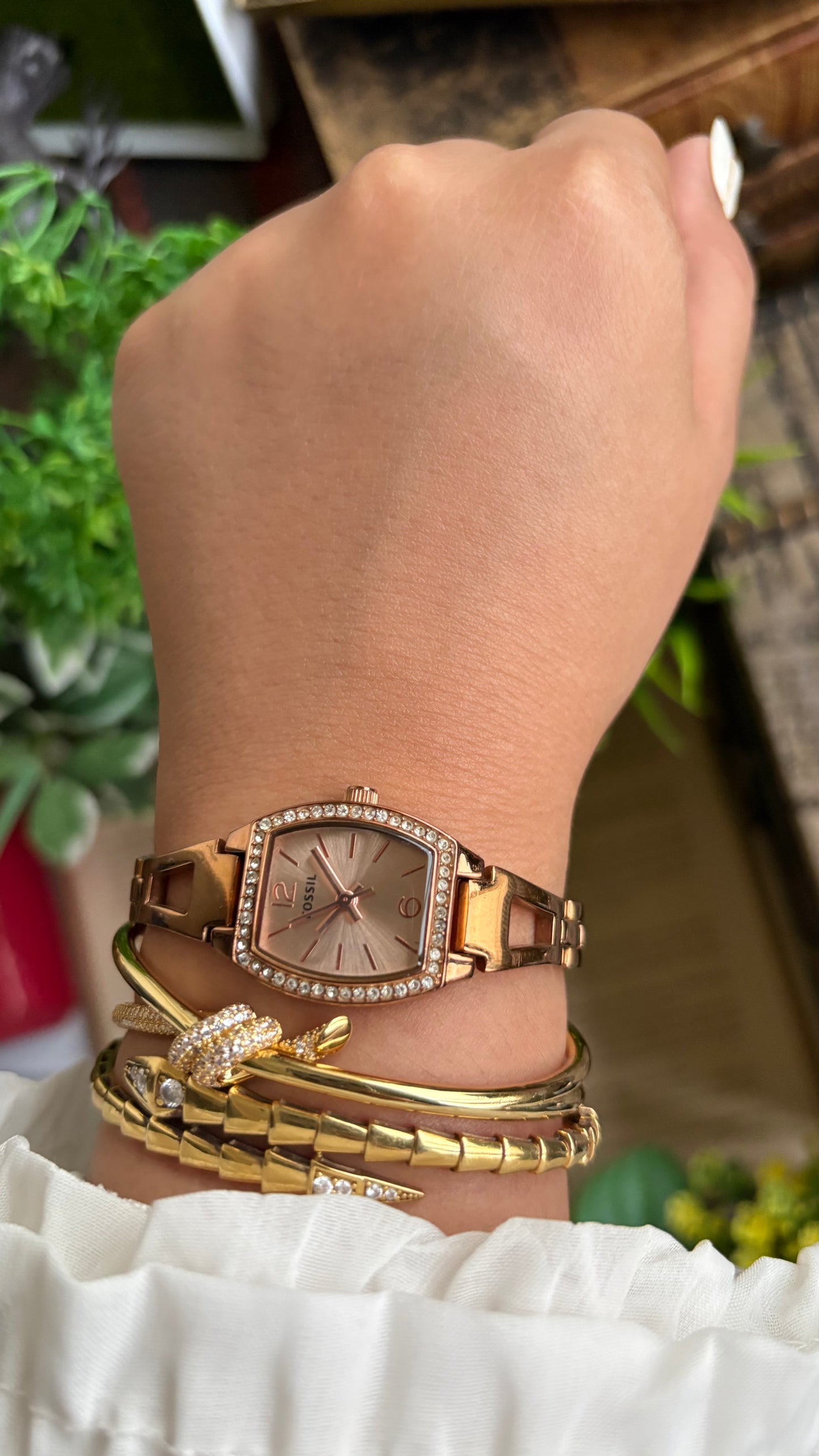 Vintage Fossil Bejeweled Watch in Rose Gold Tone