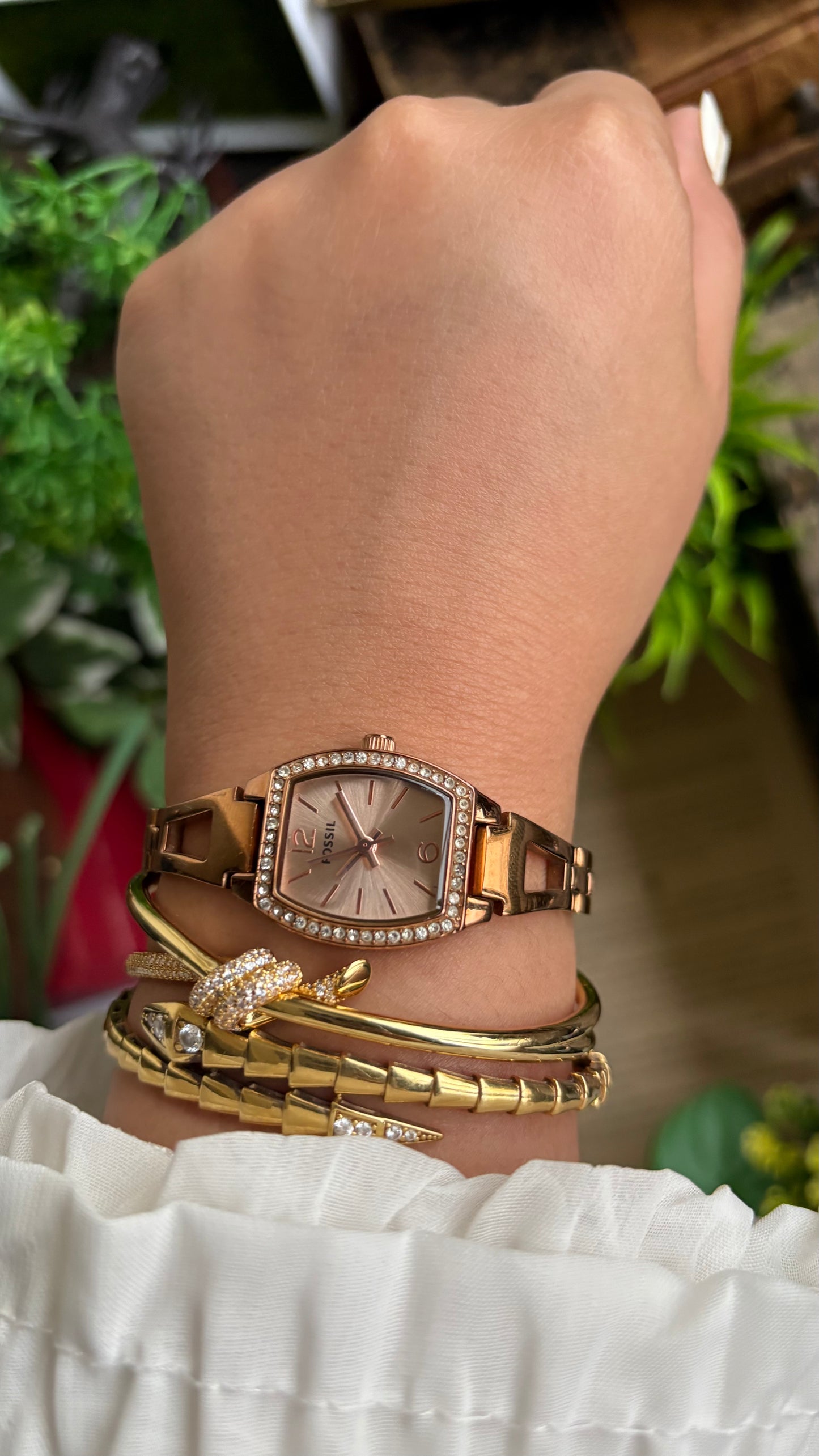 Vintage Fossil Bejeweled Watch in Rose Gold Tone