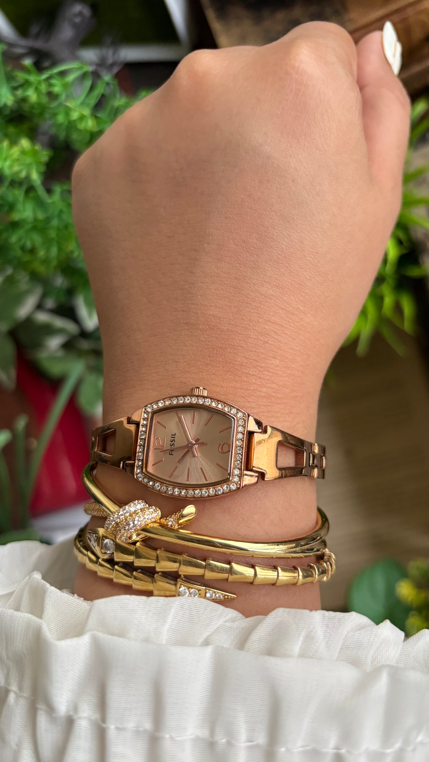 Vintage Fossil Bejeweled Watch in Rose Gold Tone