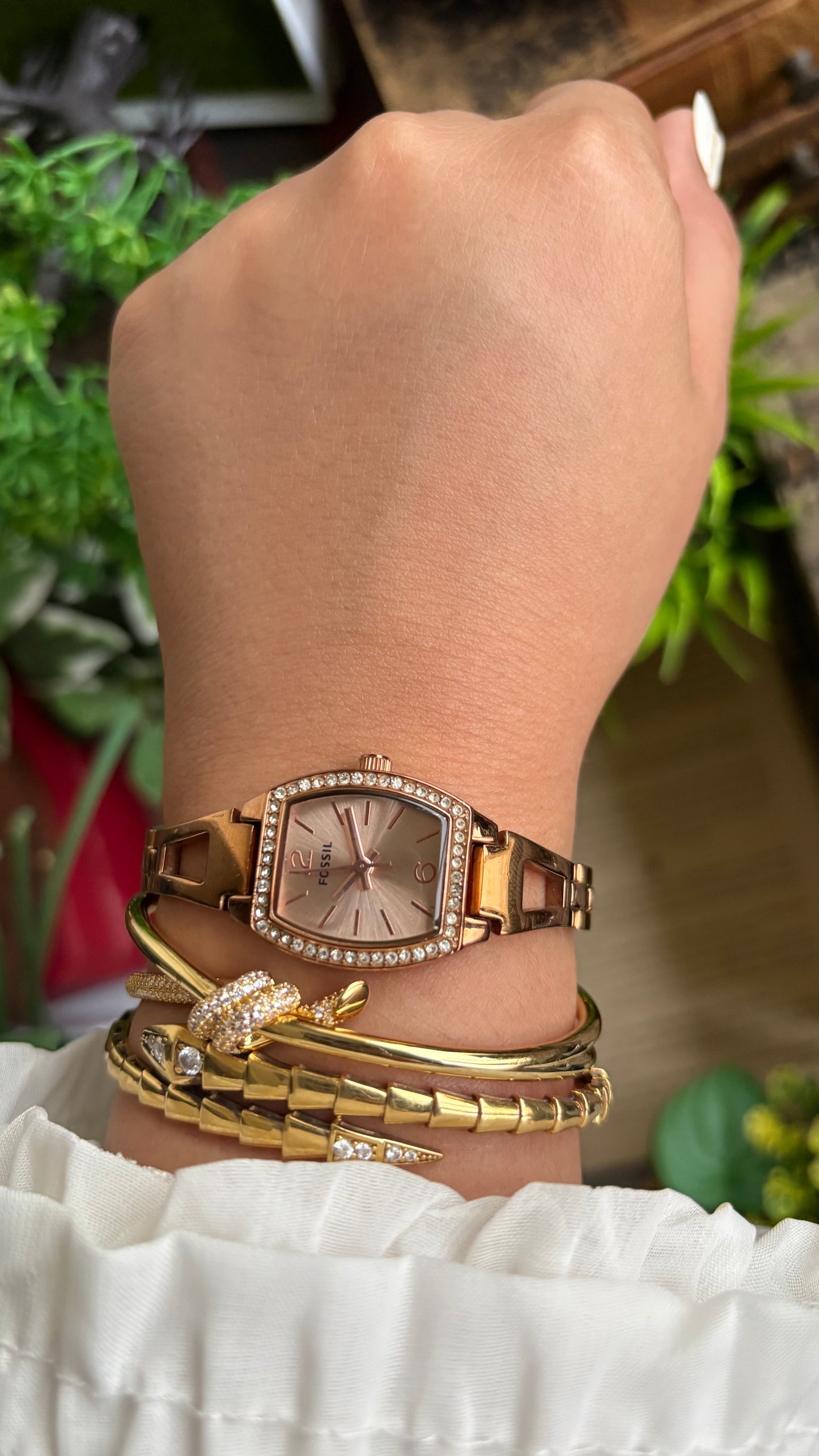 Vintage Fossil Bejeweled Watch in Rose Gold Tone