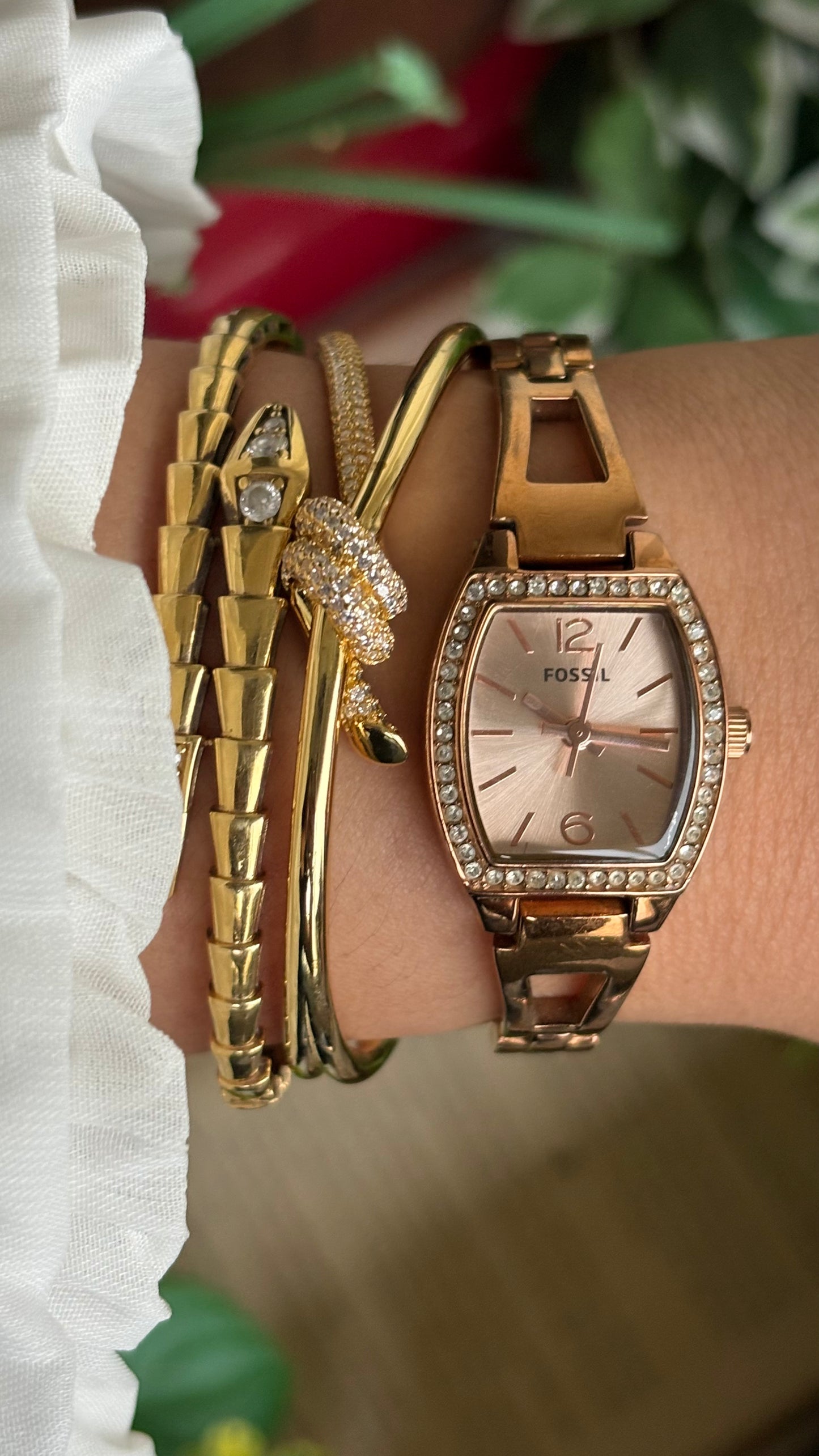 Vintage Fossil Bejeweled Watch in Rose Gold Tone