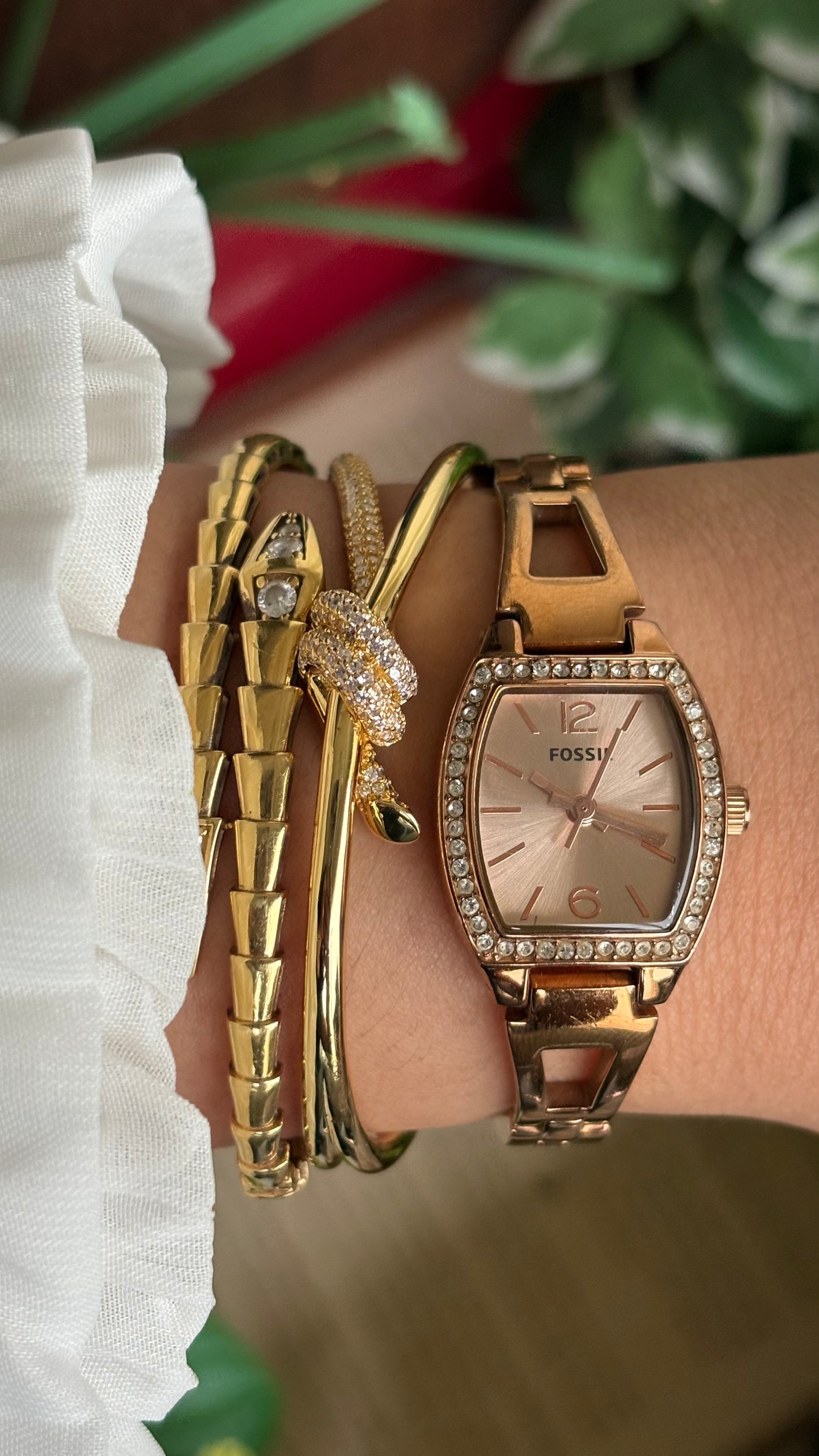 Vintage Fossil Bejeweled Watch in Rose Gold Tone