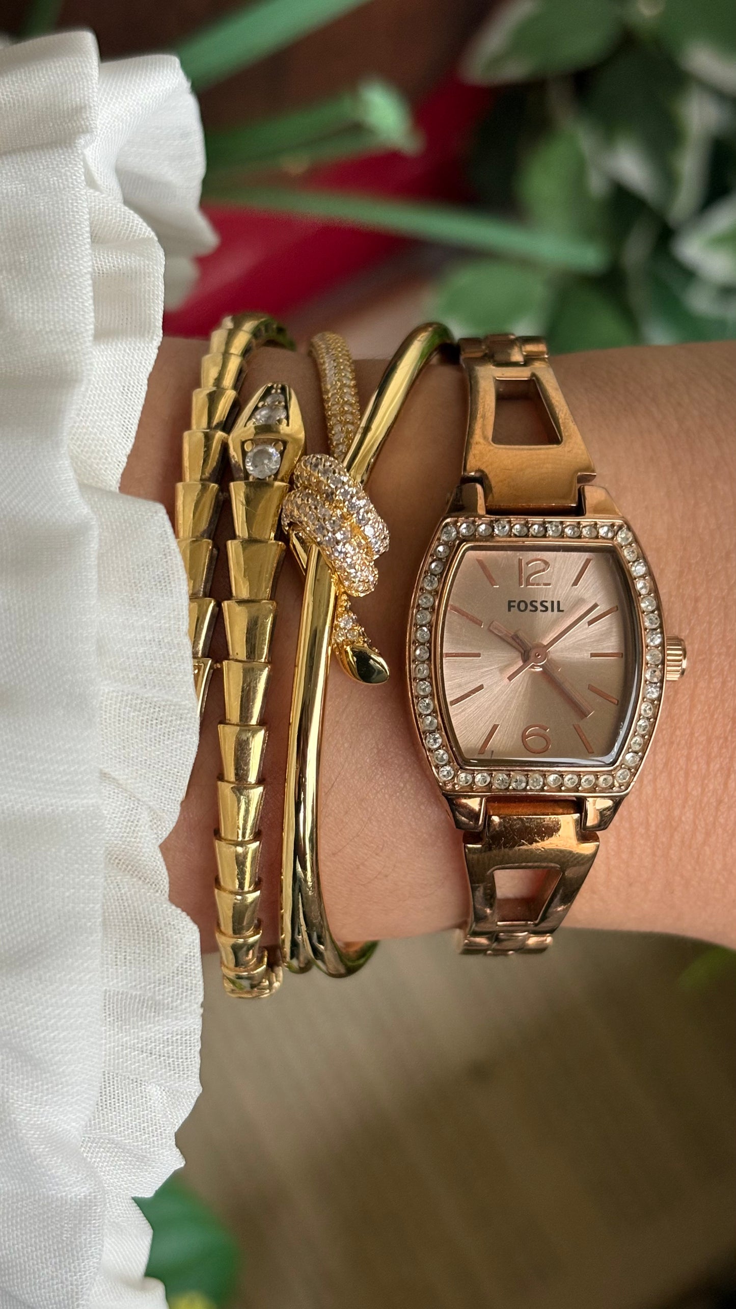Vintage Fossil Bejeweled Watch in Rose Gold Tone