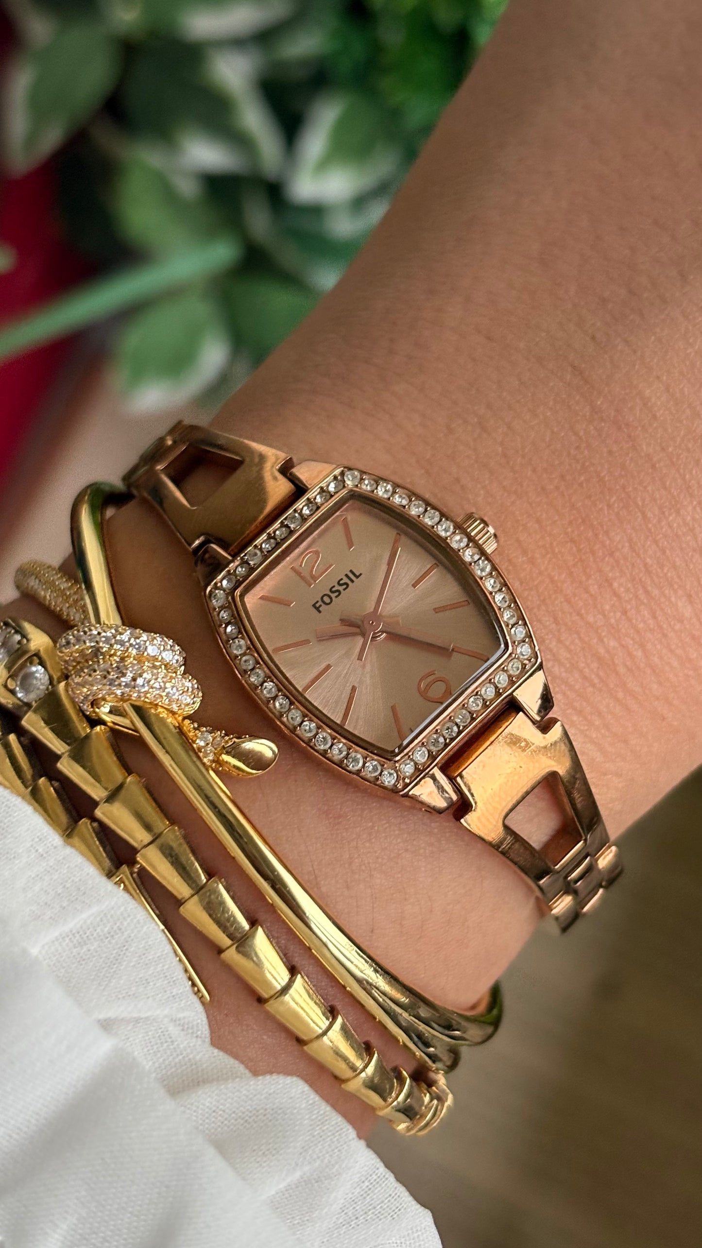 Vintage Fossil Bejeweled Watch in Rose Gold Tone