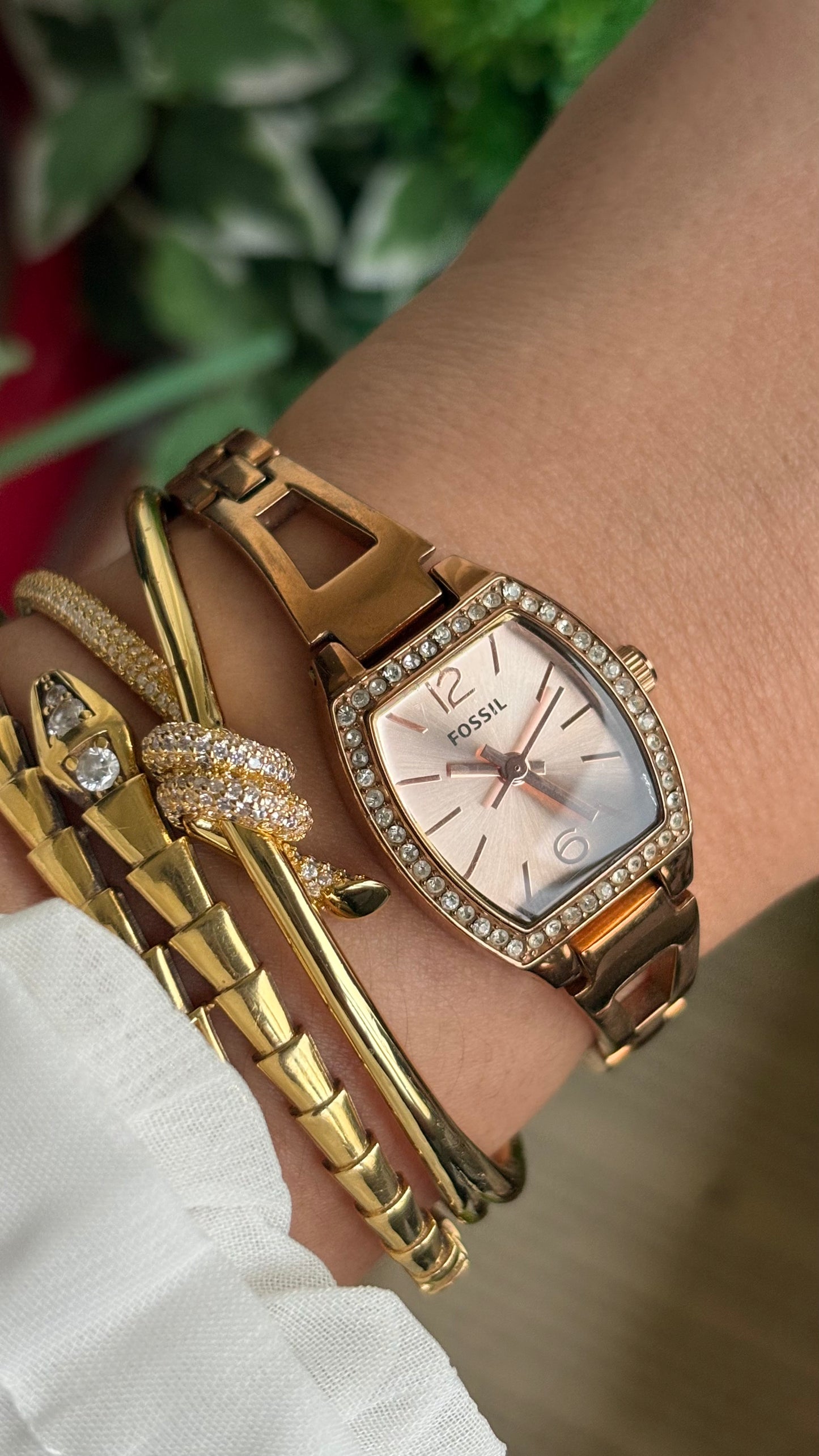 Vintage Fossil Bejeweled Watch in Rose Gold Tone