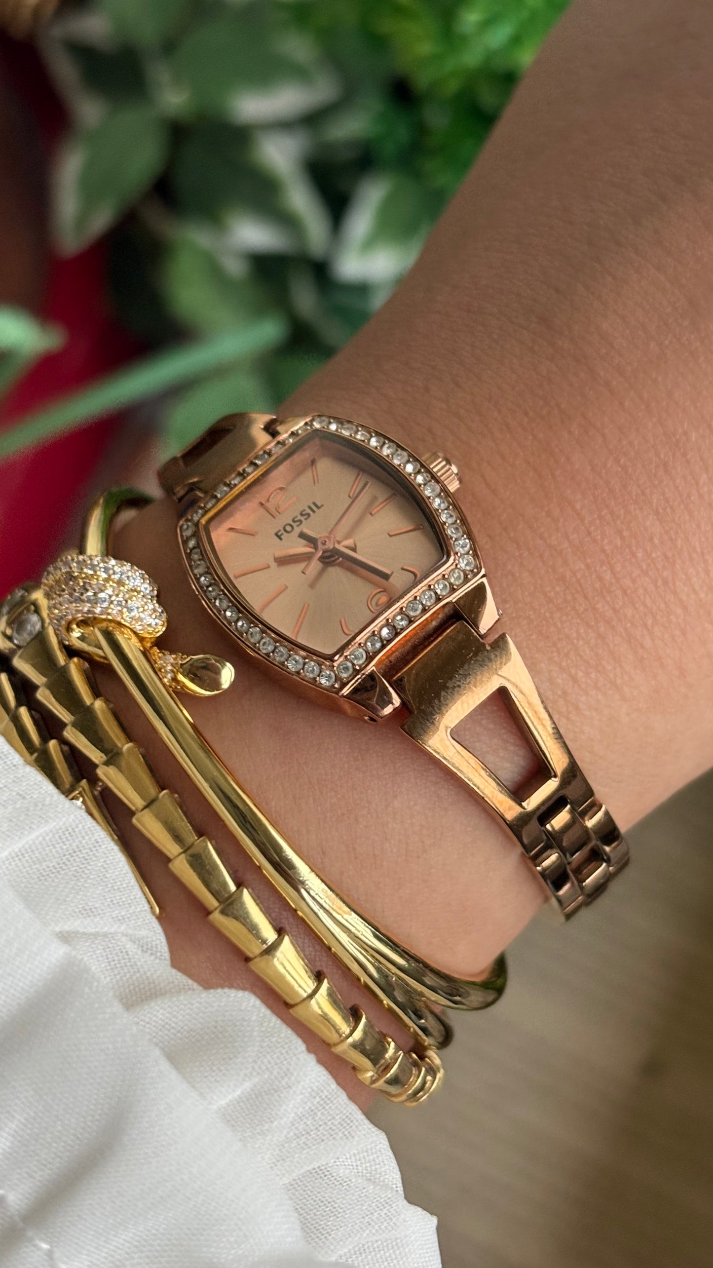 Vintage Fossil Bejeweled Watch in Rose Gold Tone