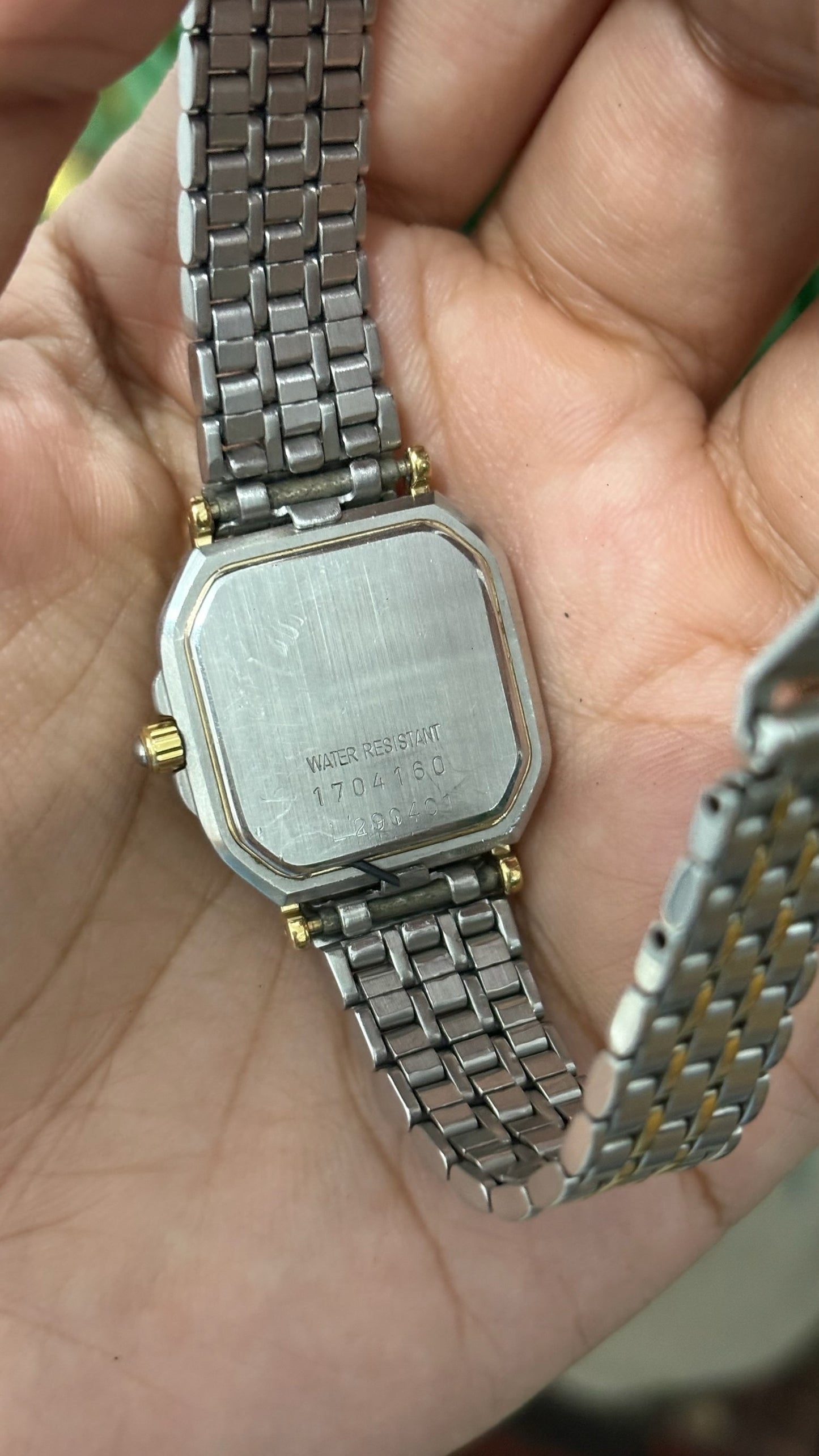 Rare Vintage Technos Mini Tank Watch in Two-Tone Black Dial Quartz