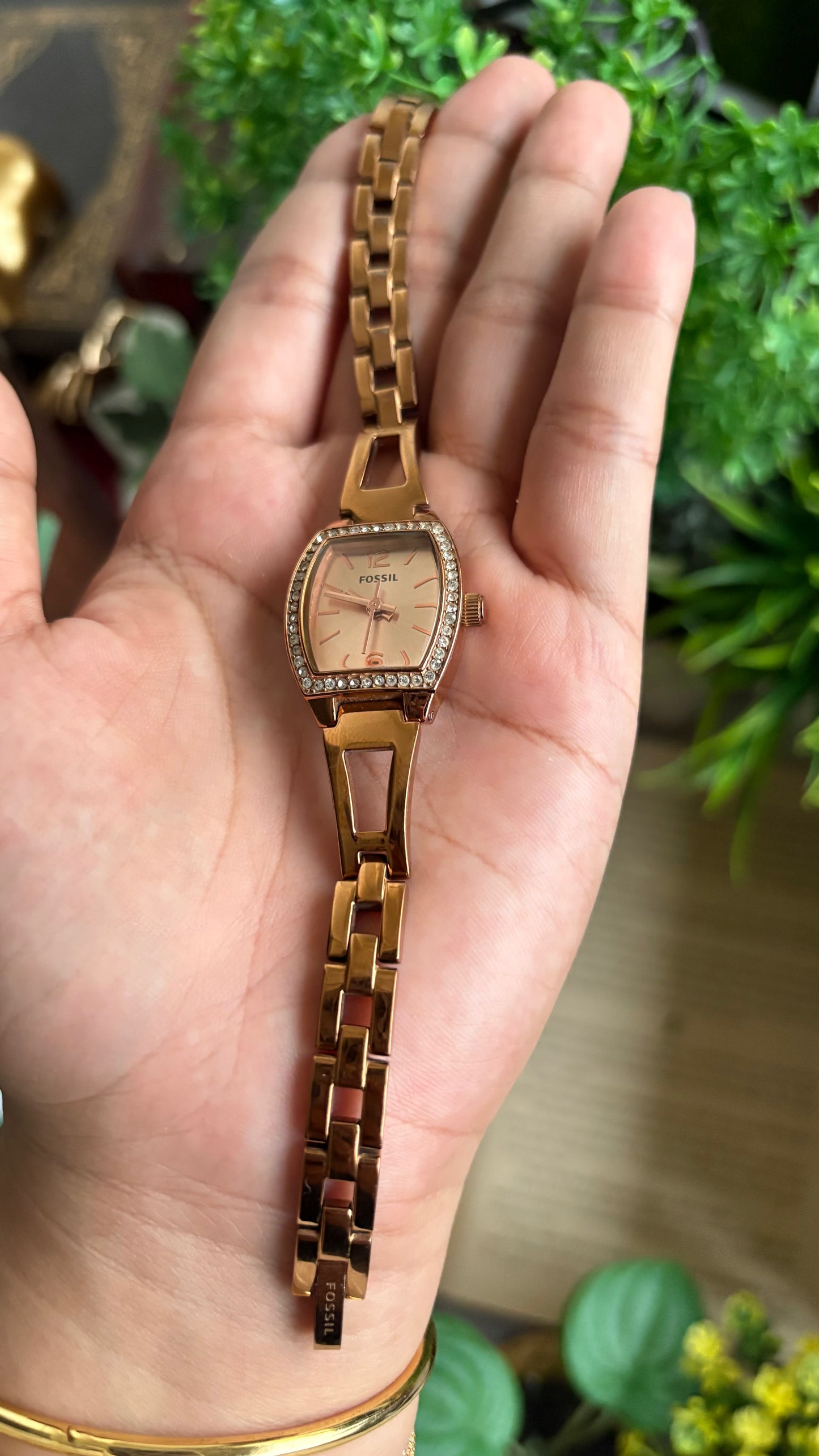 Vintage Fossil Bejeweled Watch in Rose Gold Tone