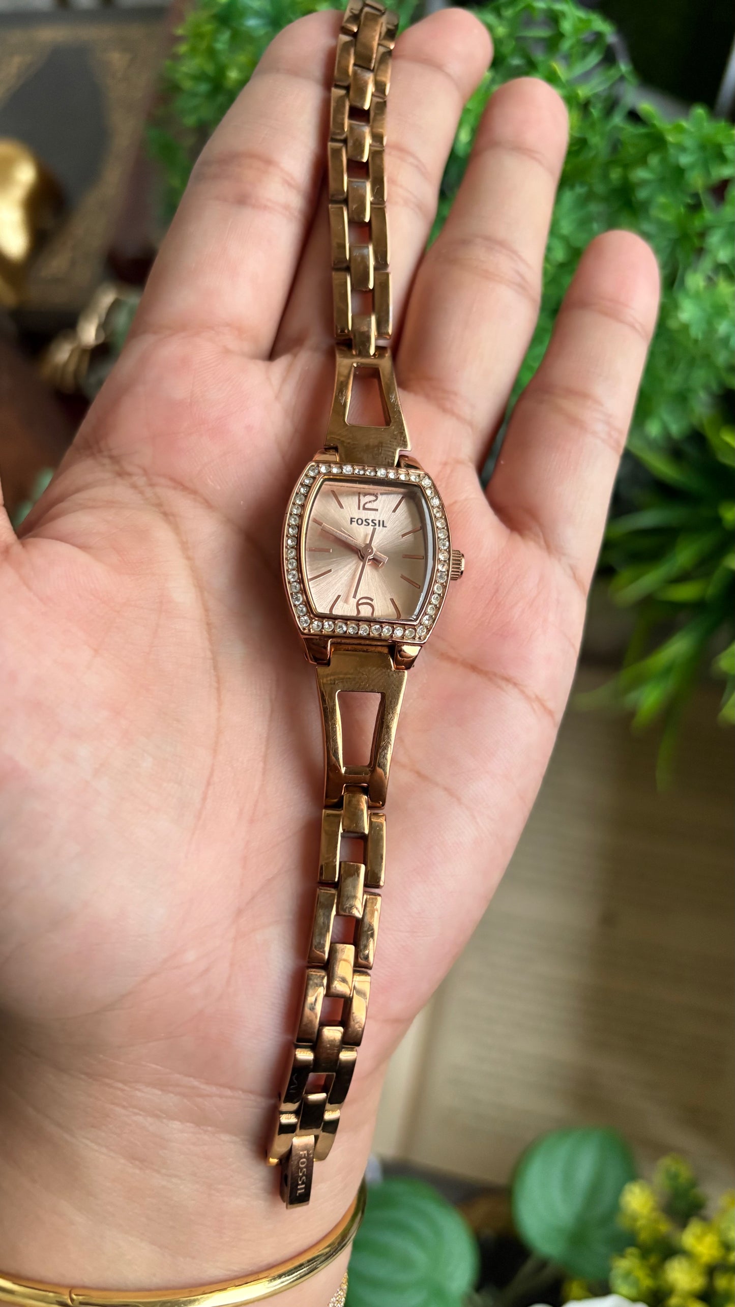 Vintage Fossil Bejeweled Watch in Rose Gold Tone