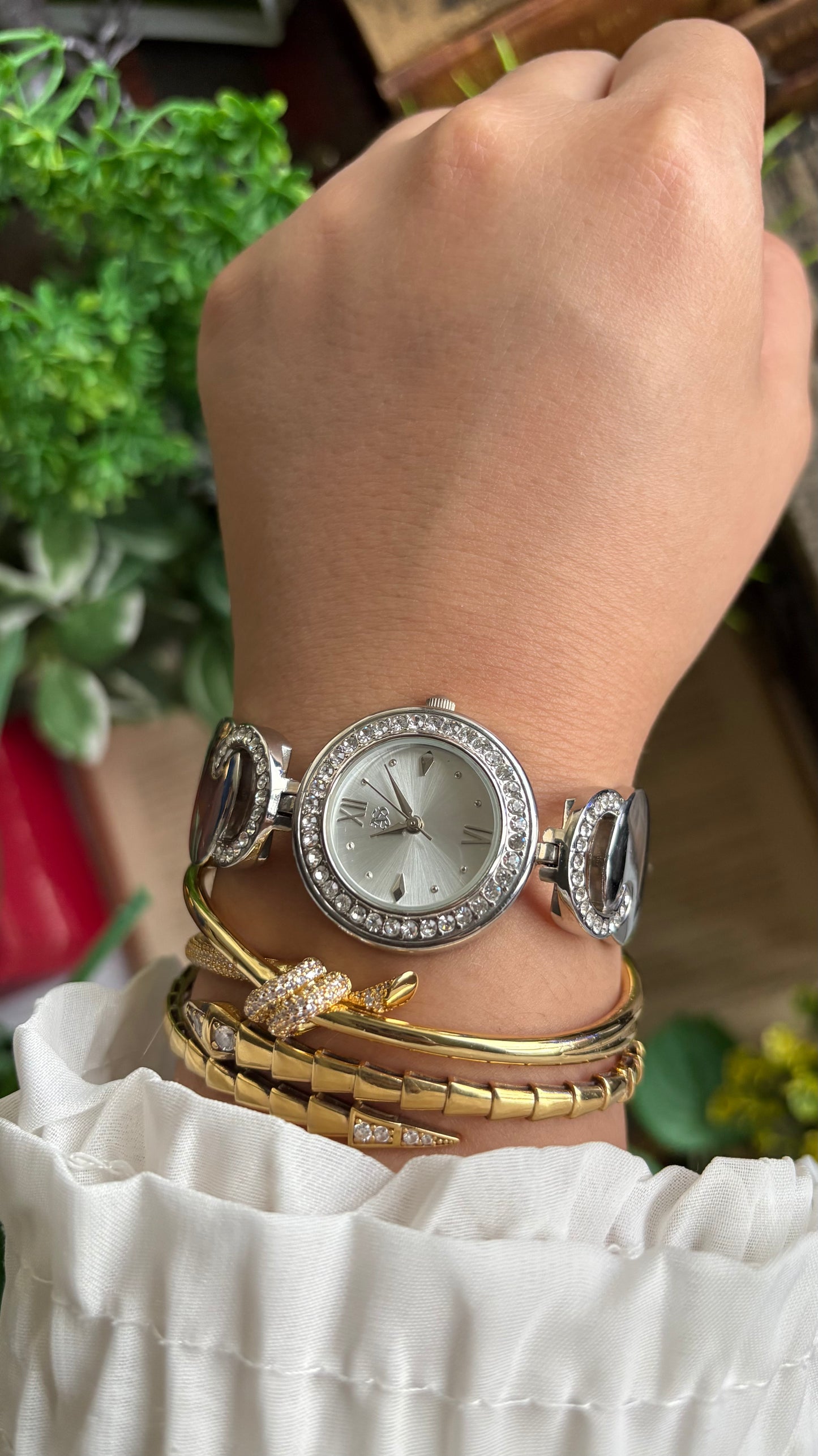 Vintage Silver Watch with Rhinestones