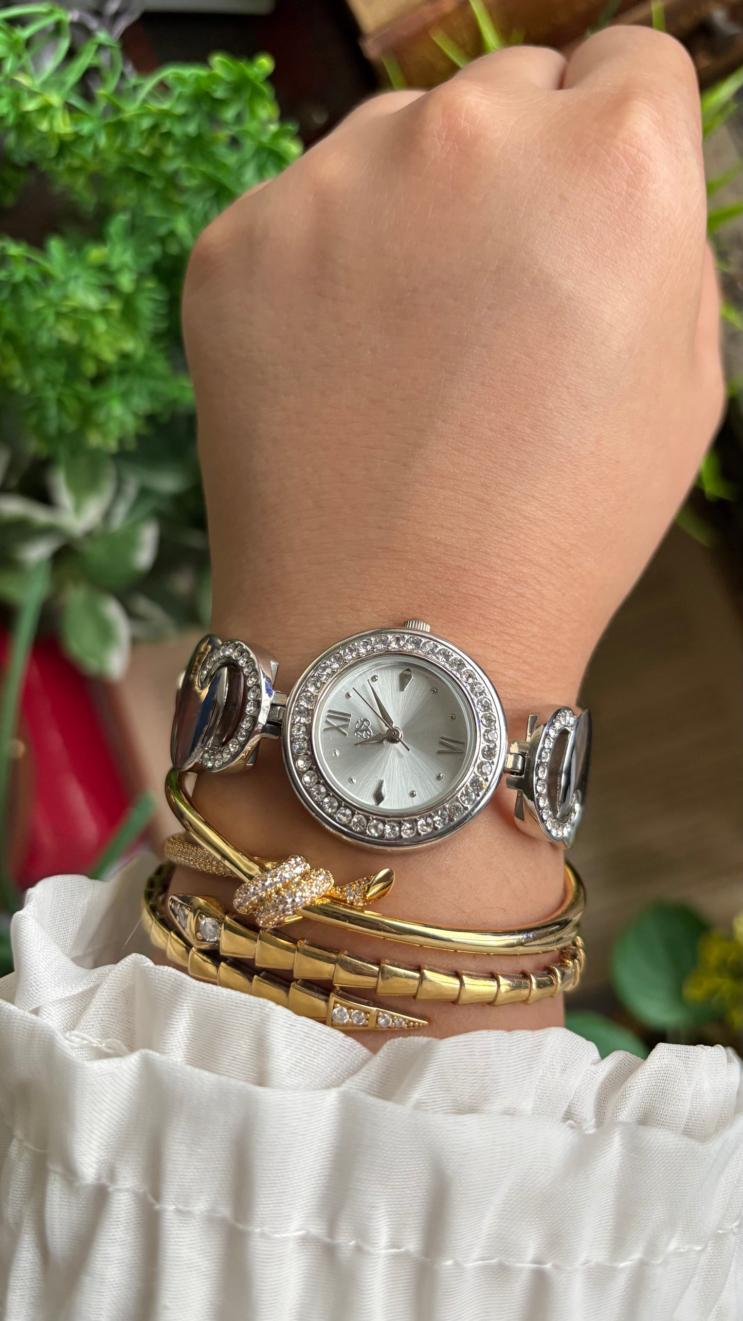 Vintage Silver Watch with Rhinestones