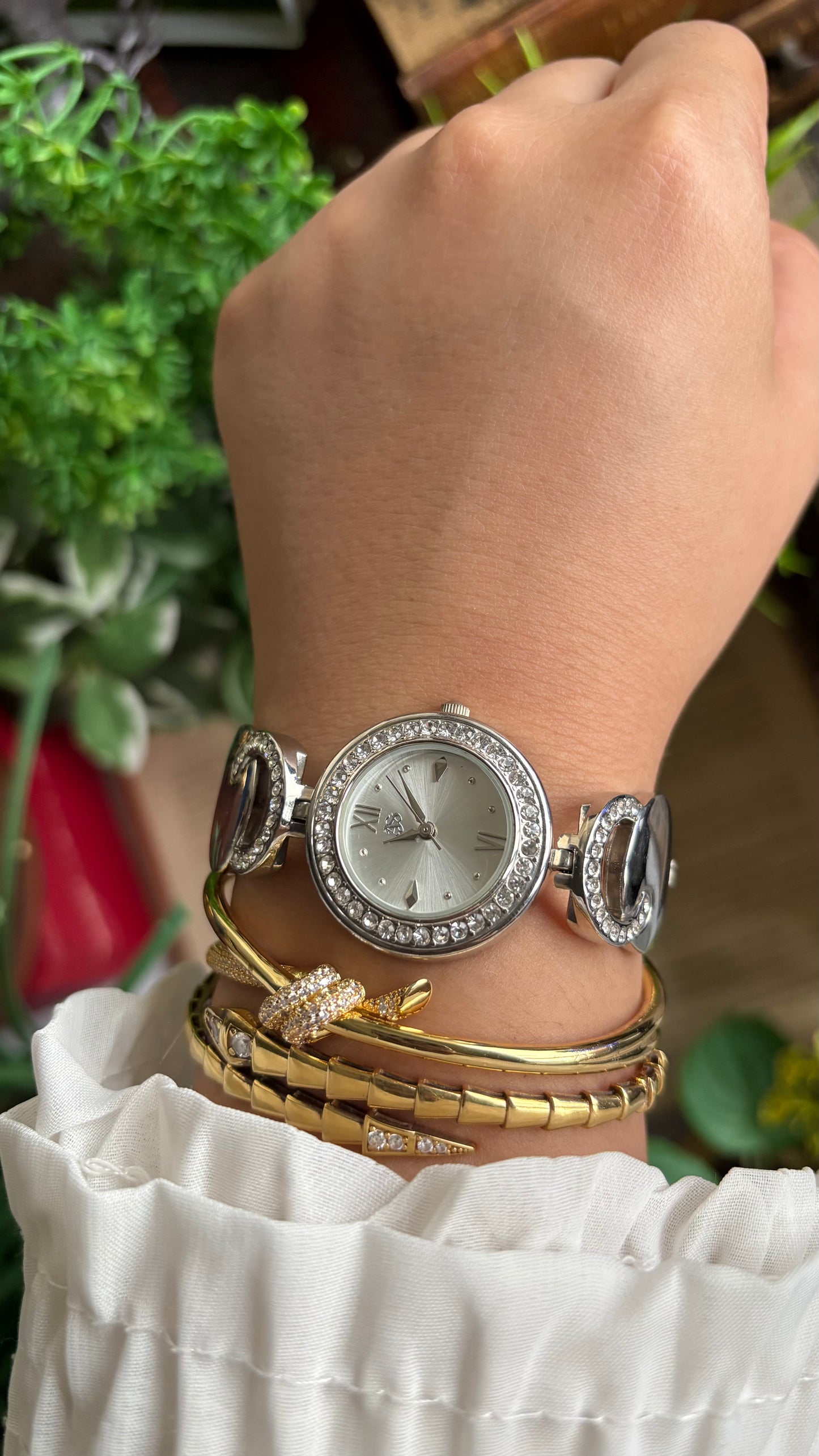 Vintage Silver Watch with Rhinestones