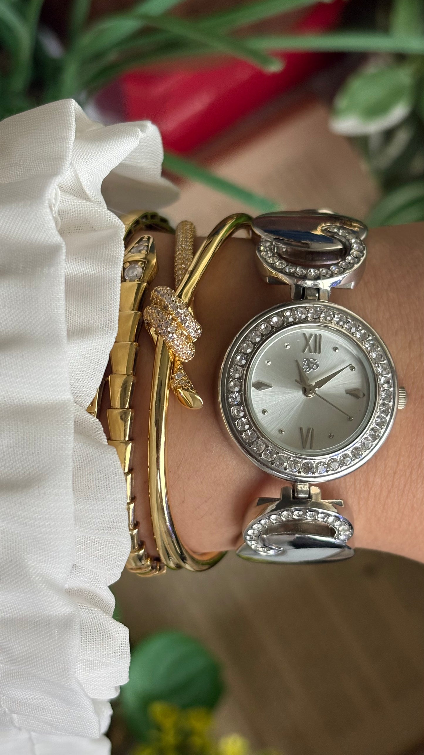 Vintage Silver Watch with Rhinestones
