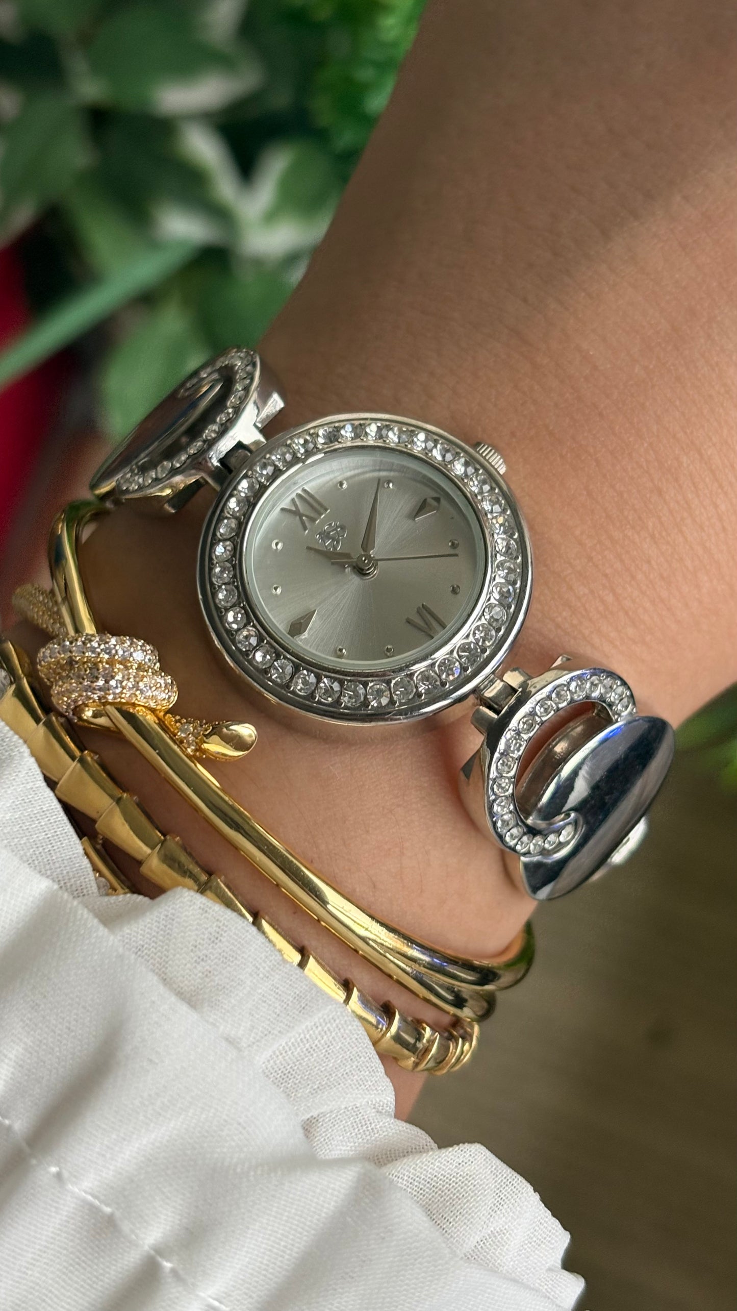 Vintage Silver Watch with Rhinestones