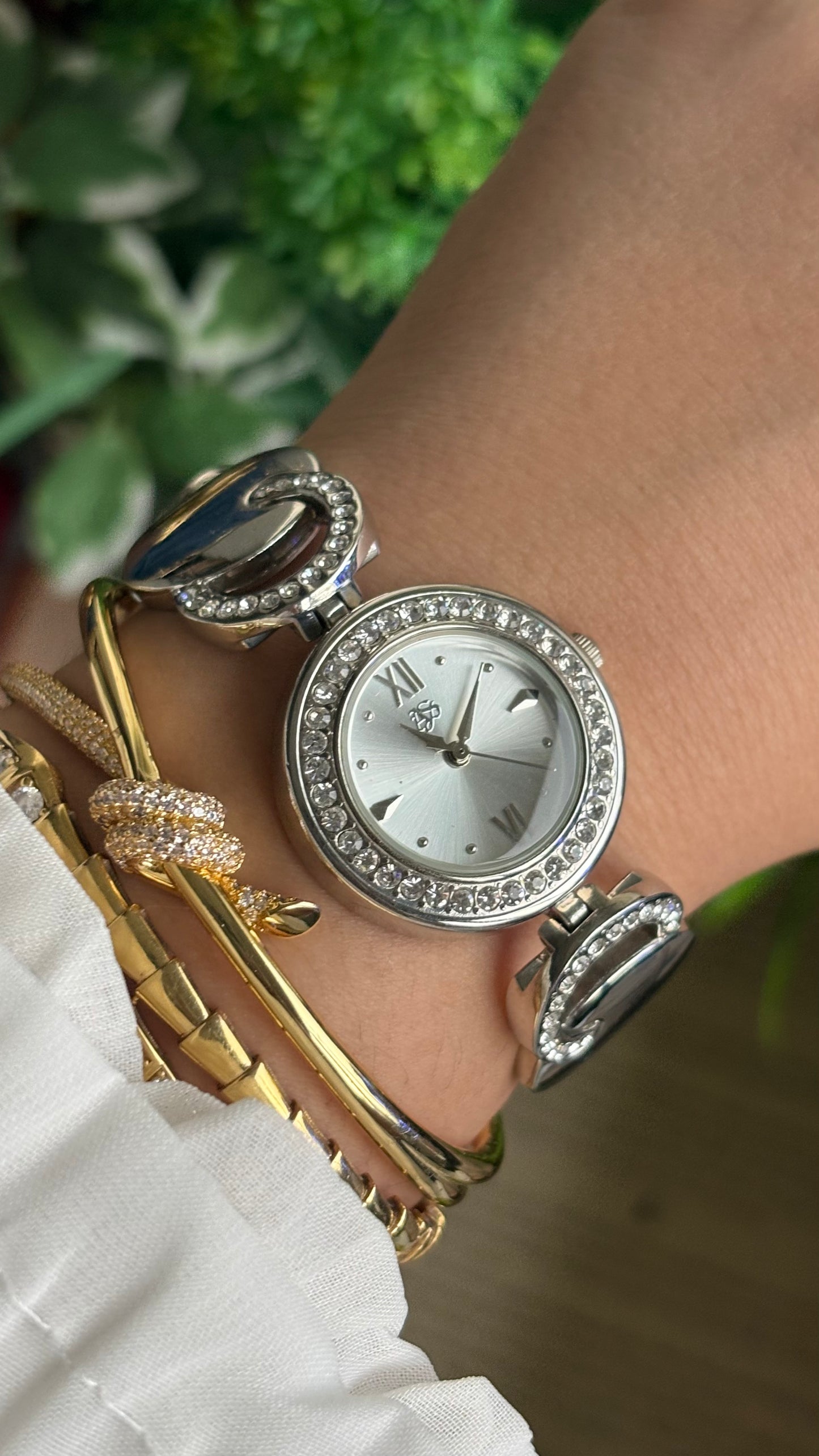 Vintage Silver Watch with Rhinestones