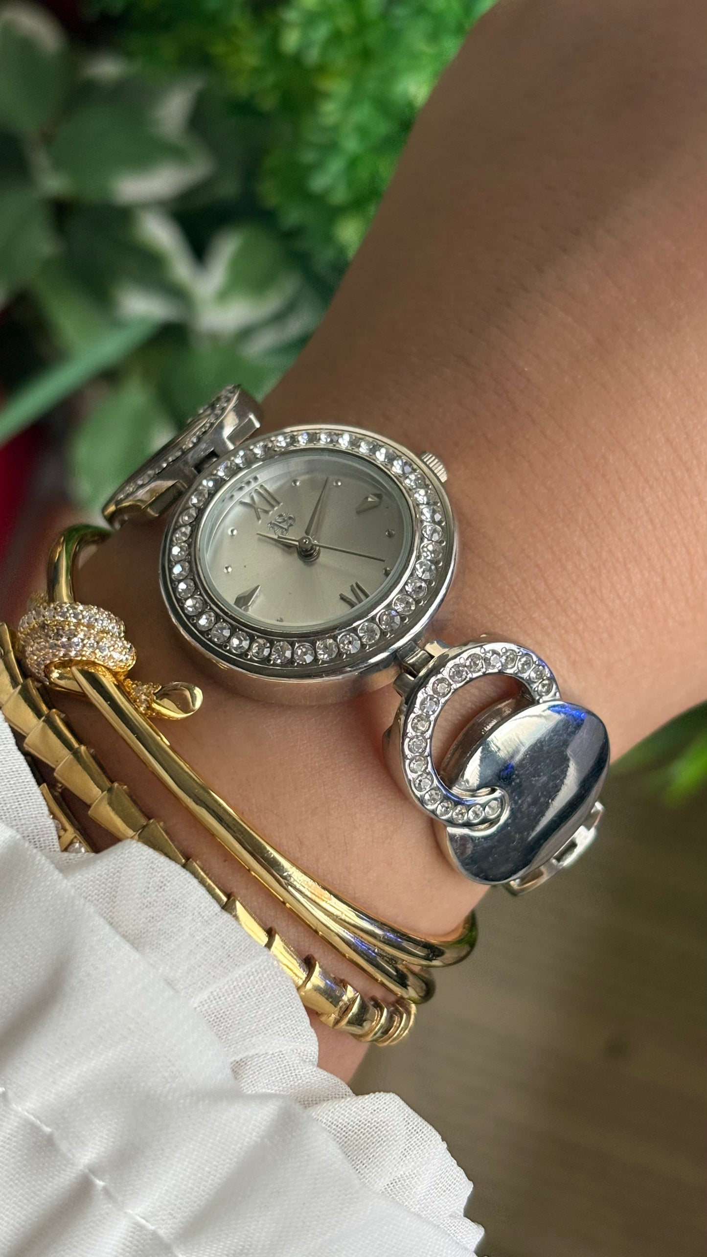 Vintage Silver Watch with Rhinestones