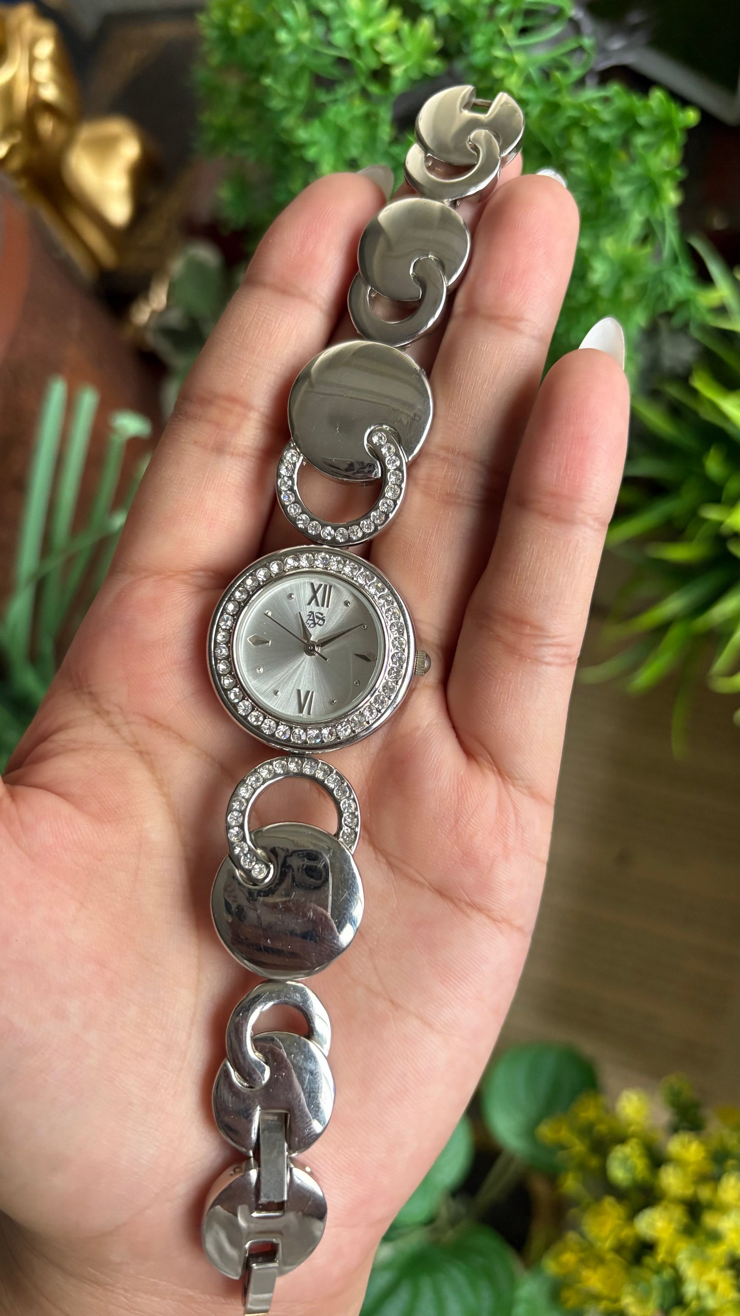 Vintage Silver Watch with Rhinestones