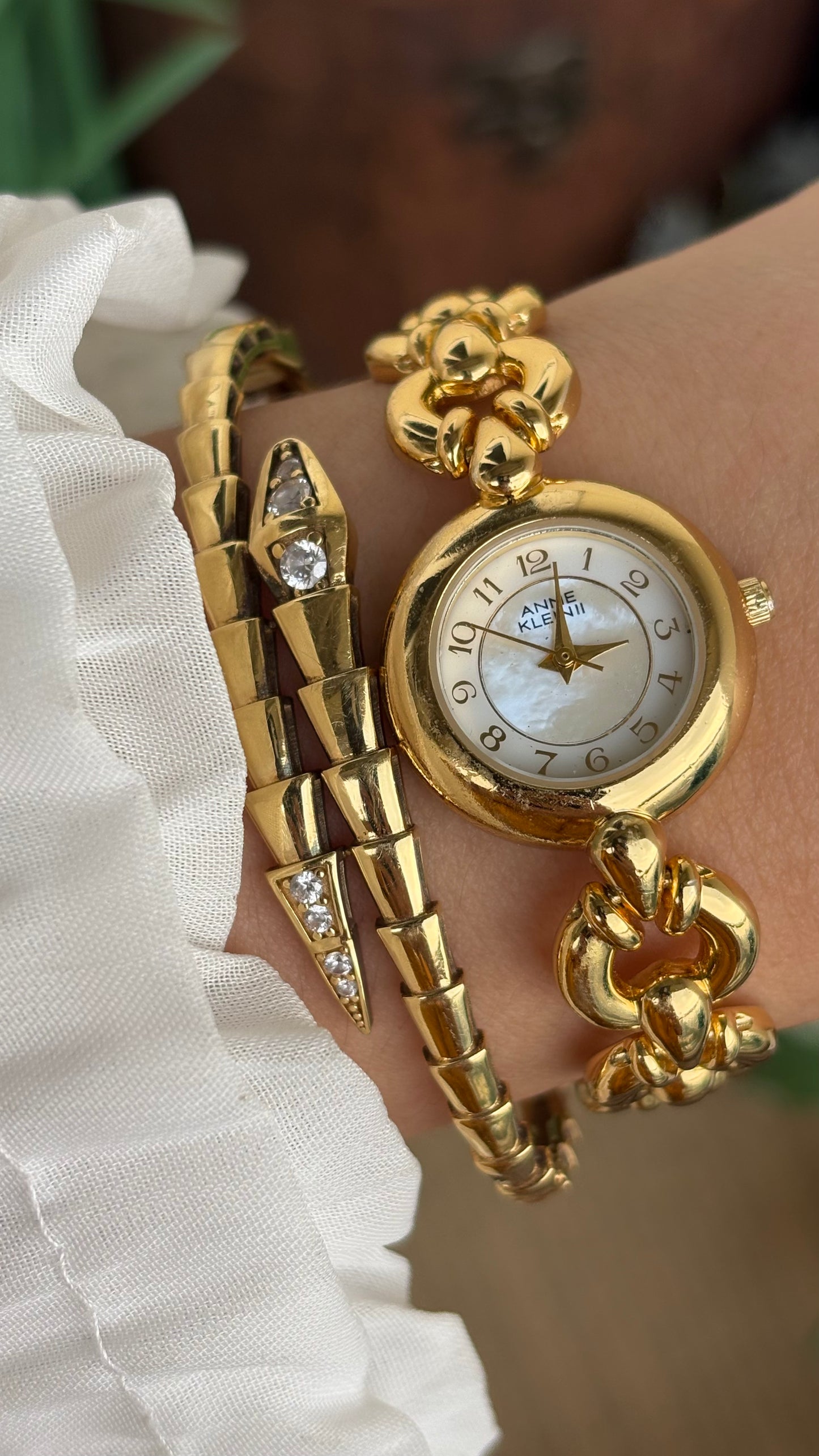 Extremely Rare Vintage Anne Klein in Gold Tone Teardrop Strap