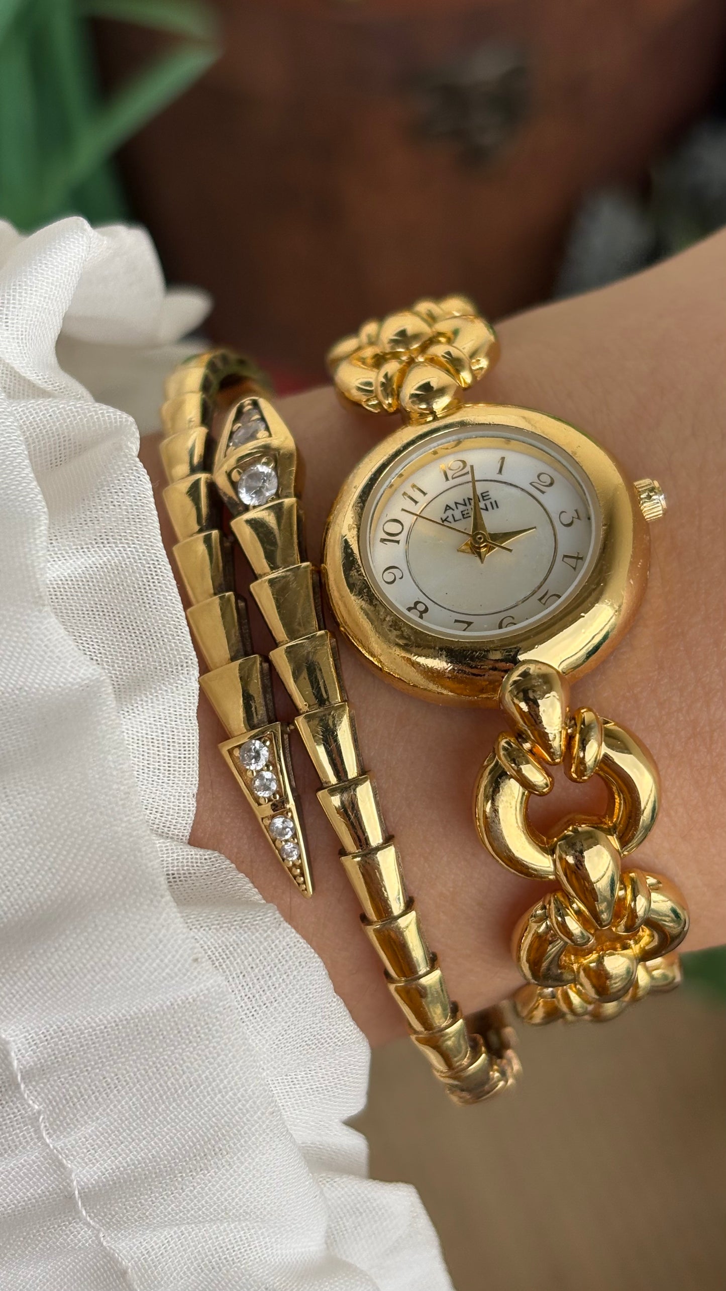 Extremely Rare Vintage Anne Klein in Gold Tone Teardrop Strap