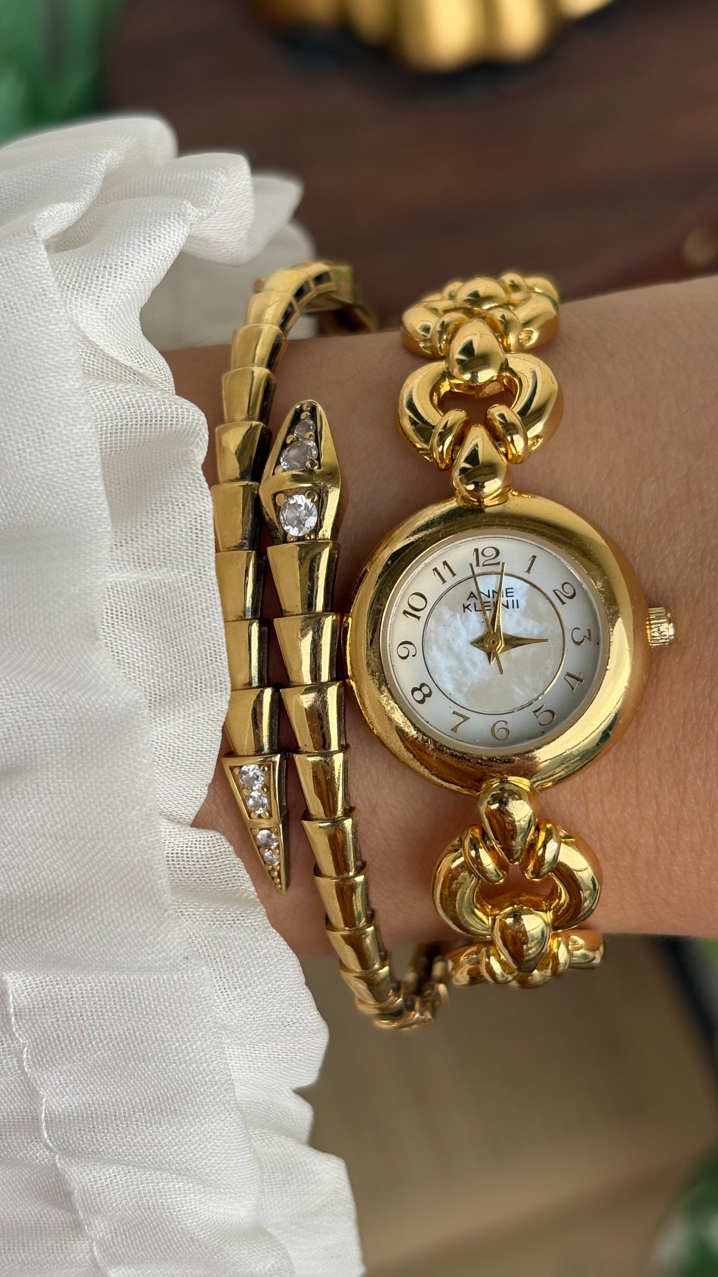 Extremely Rare Vintage Anne Klein in Gold Tone Teardrop Strap