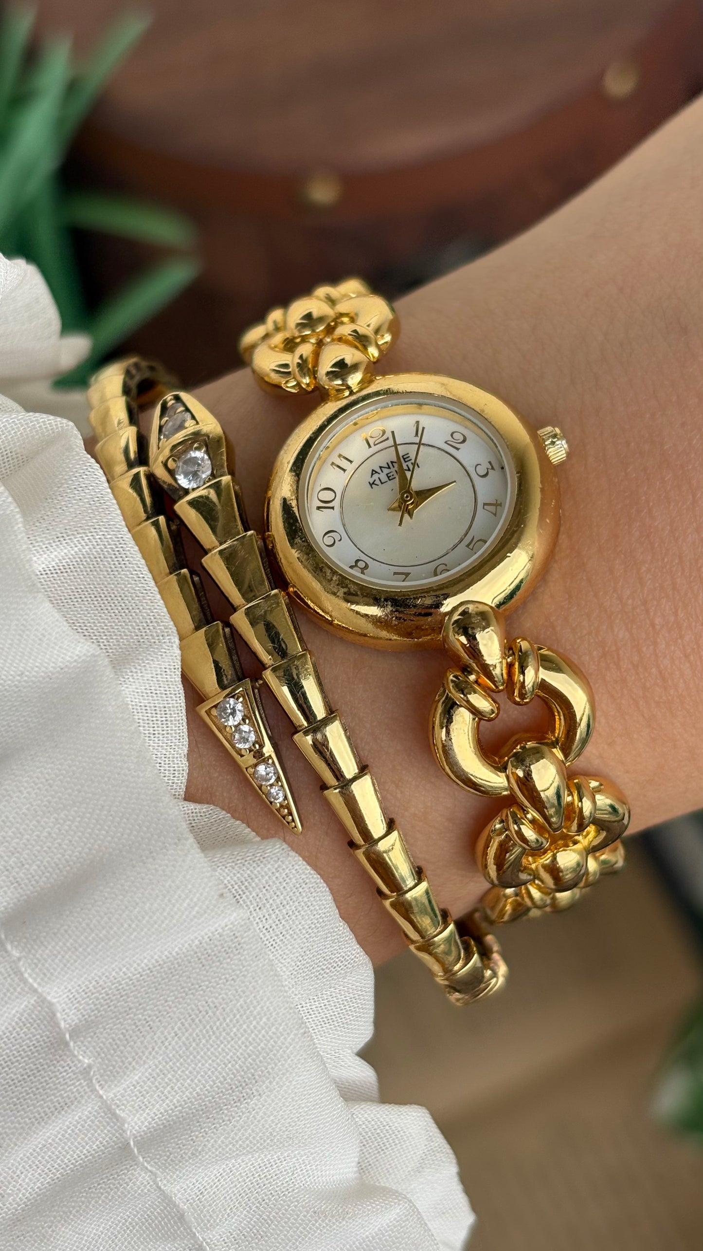 Extremely Rare Vintage Anne Klein in Gold Tone Teardrop Strap