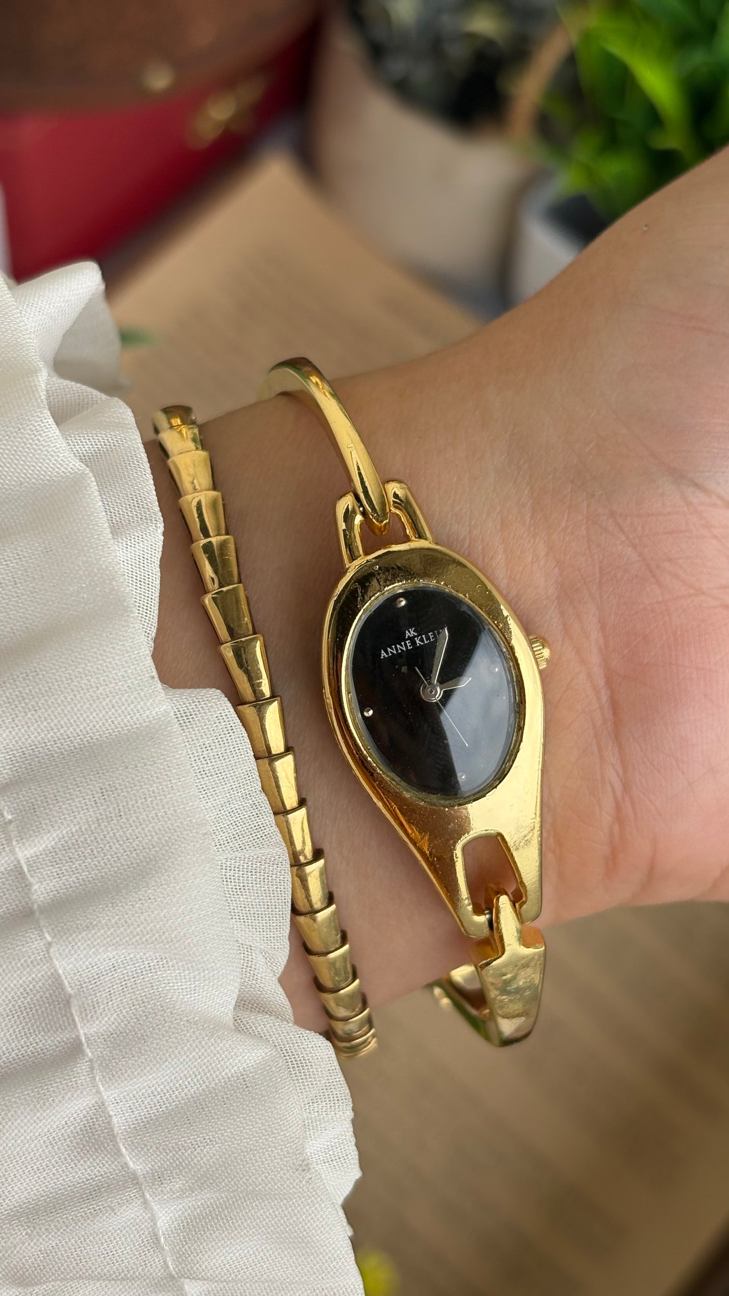 Extremely Rare Vinage Anne Klein Snake Watch in Gold Tone Gucci Style Black Dial