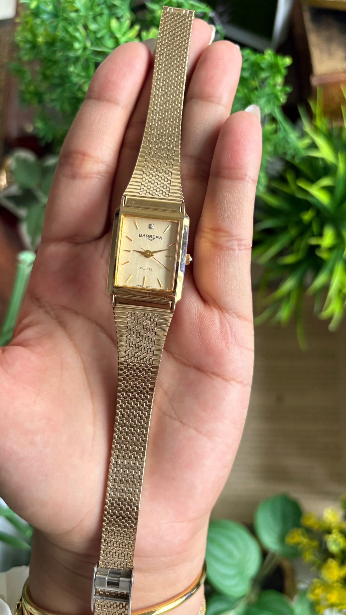 Vintage Barbera Swiss Tank Watch in Gold Tone