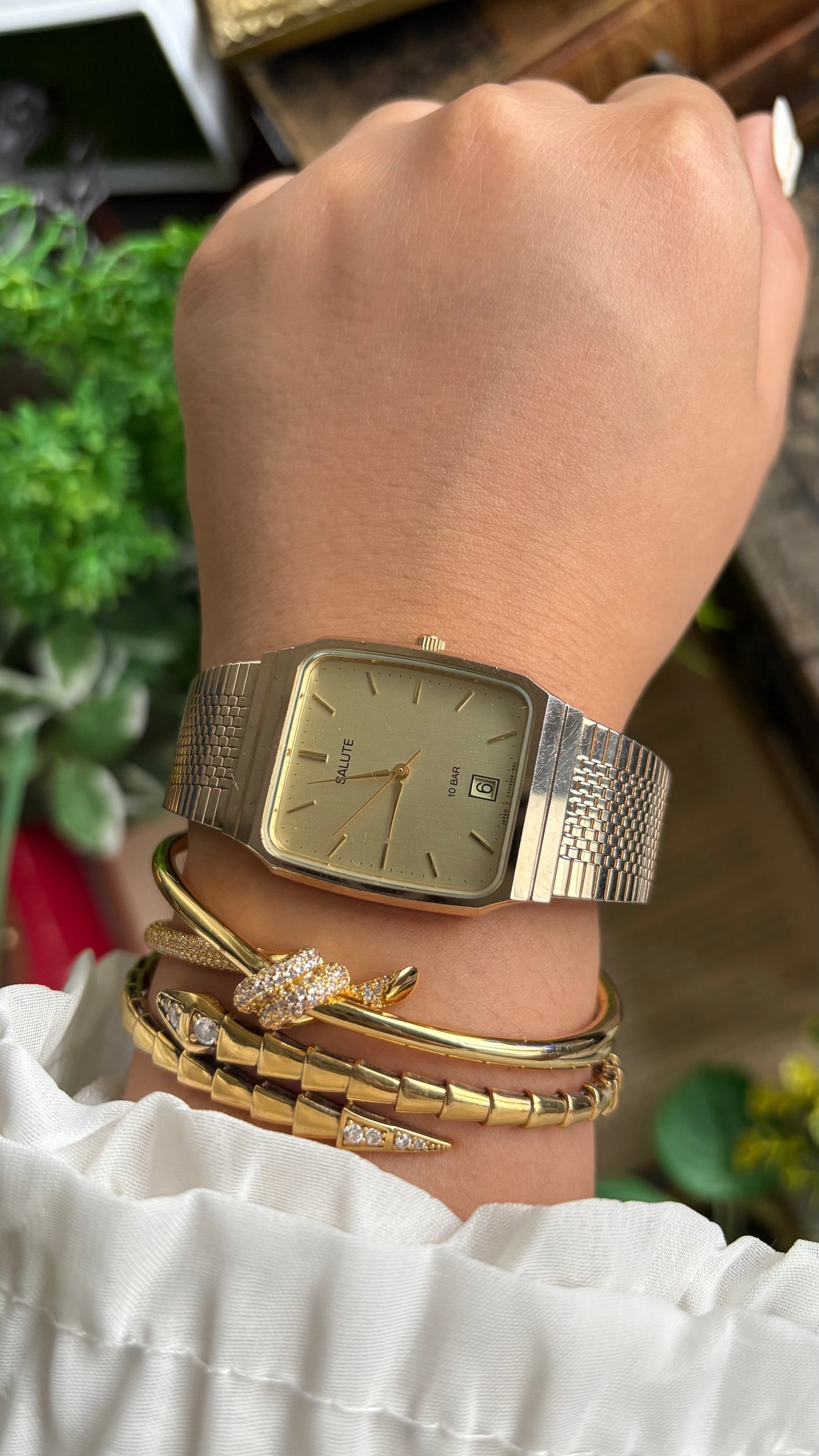 Vintage Salute Men’s Tank Watch in Gold Tone