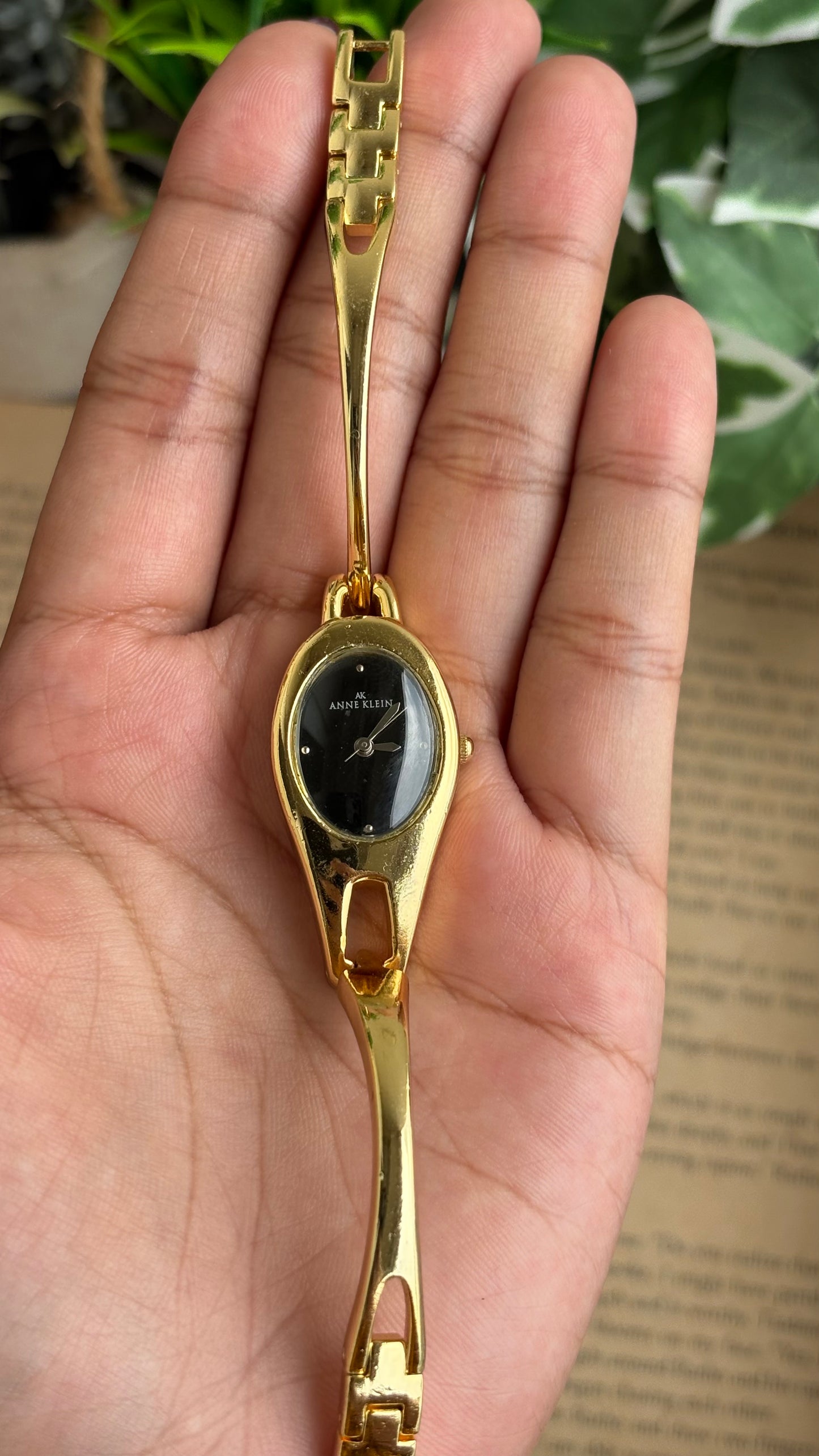 Extremely Rare Vinage Anne Klein Snake Watch in Gold Tone Gucci Style Black Dial